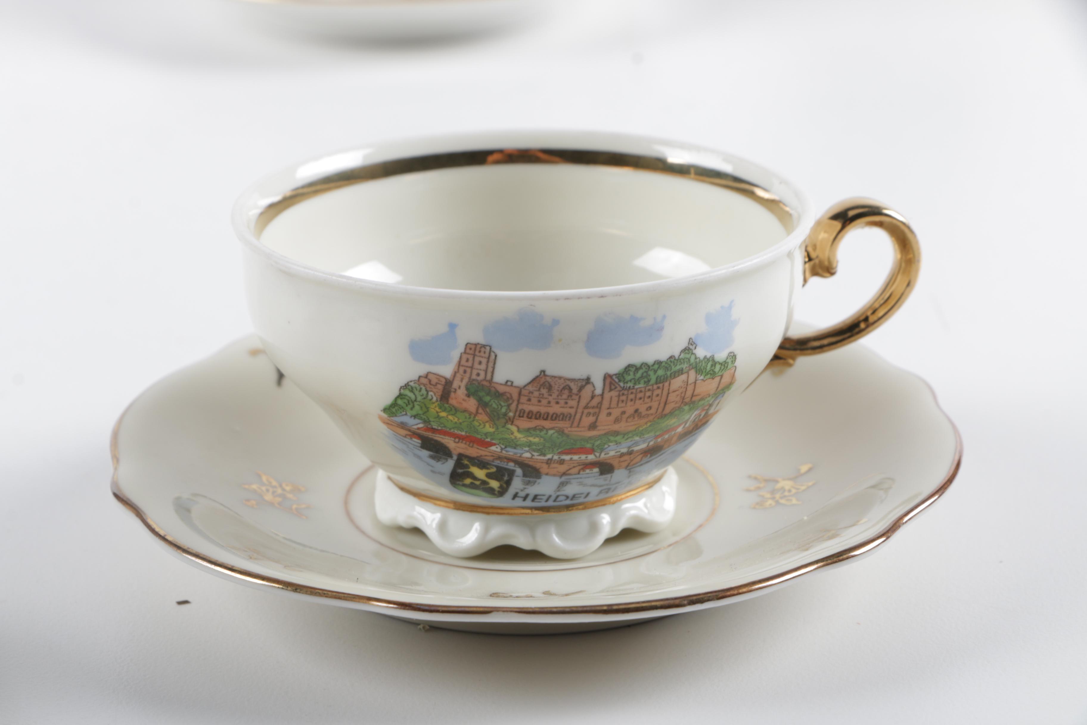 Souvenir Porcelain Cups and Saucers Including Wedgwood and Rosenthal