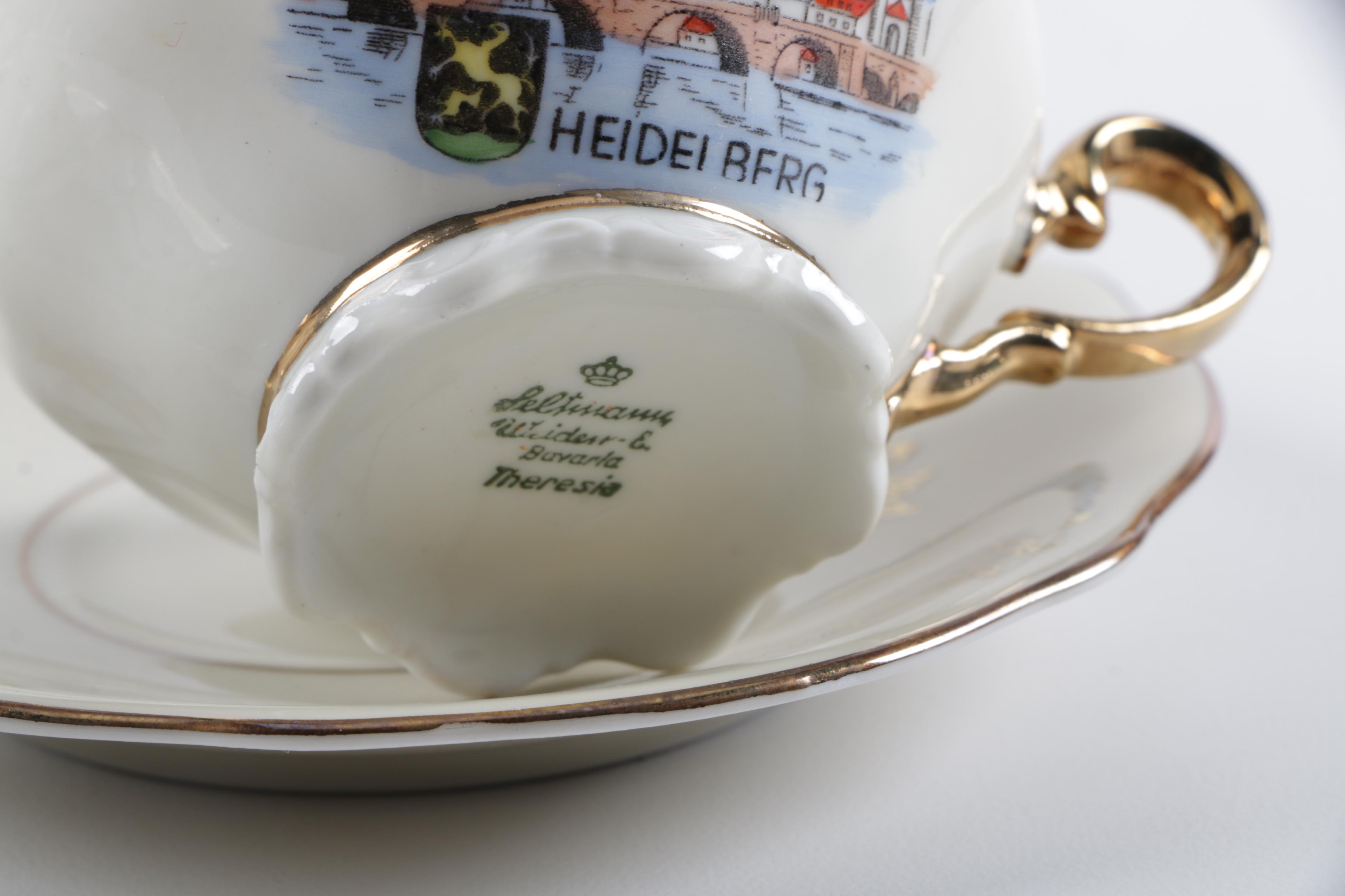 Souvenir Porcelain Cups and Saucers Including Wedgwood and Rosenthal