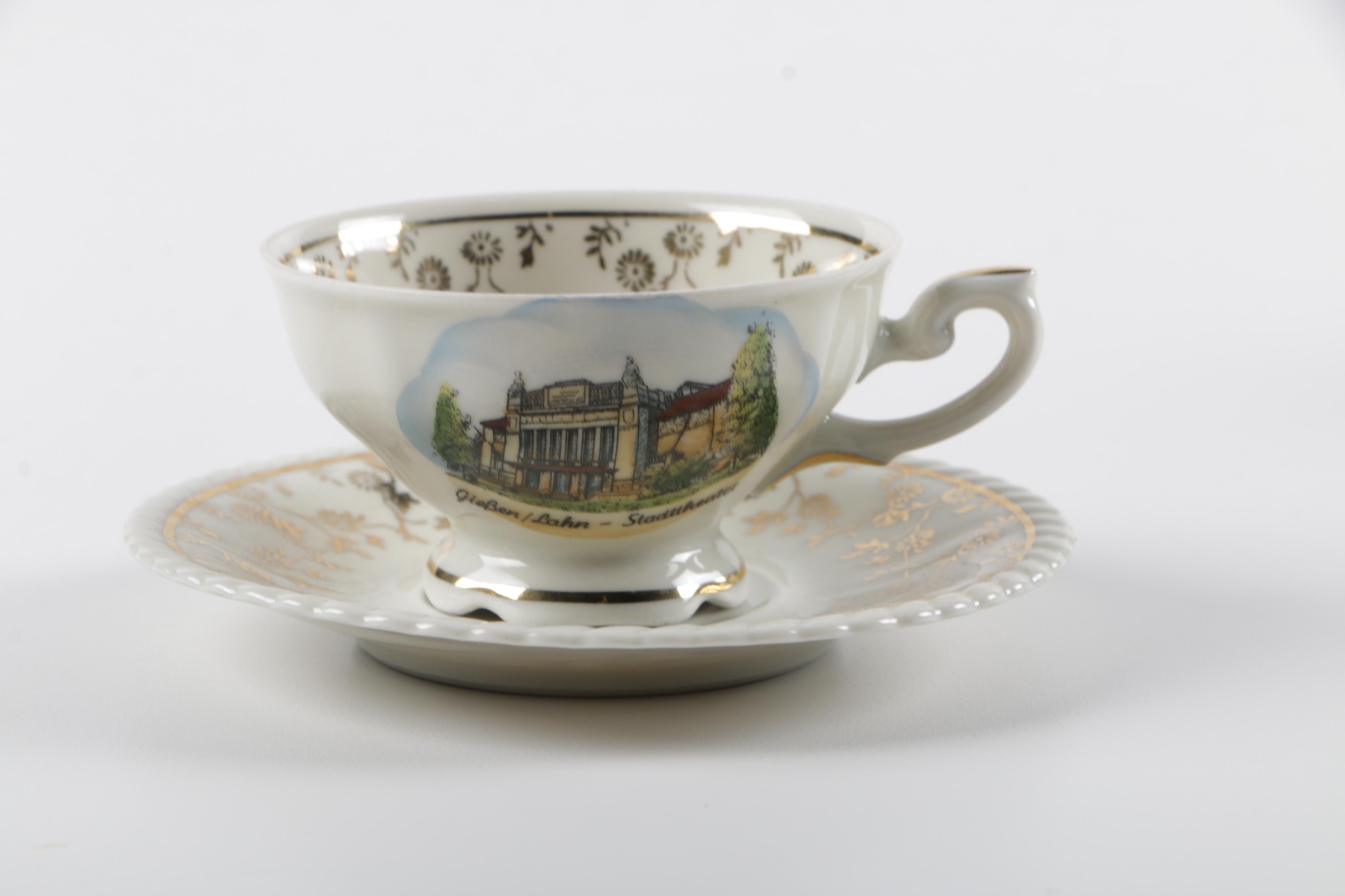 Souvenir Porcelain Cups and Saucers Including Wedgwood and Rosenthal