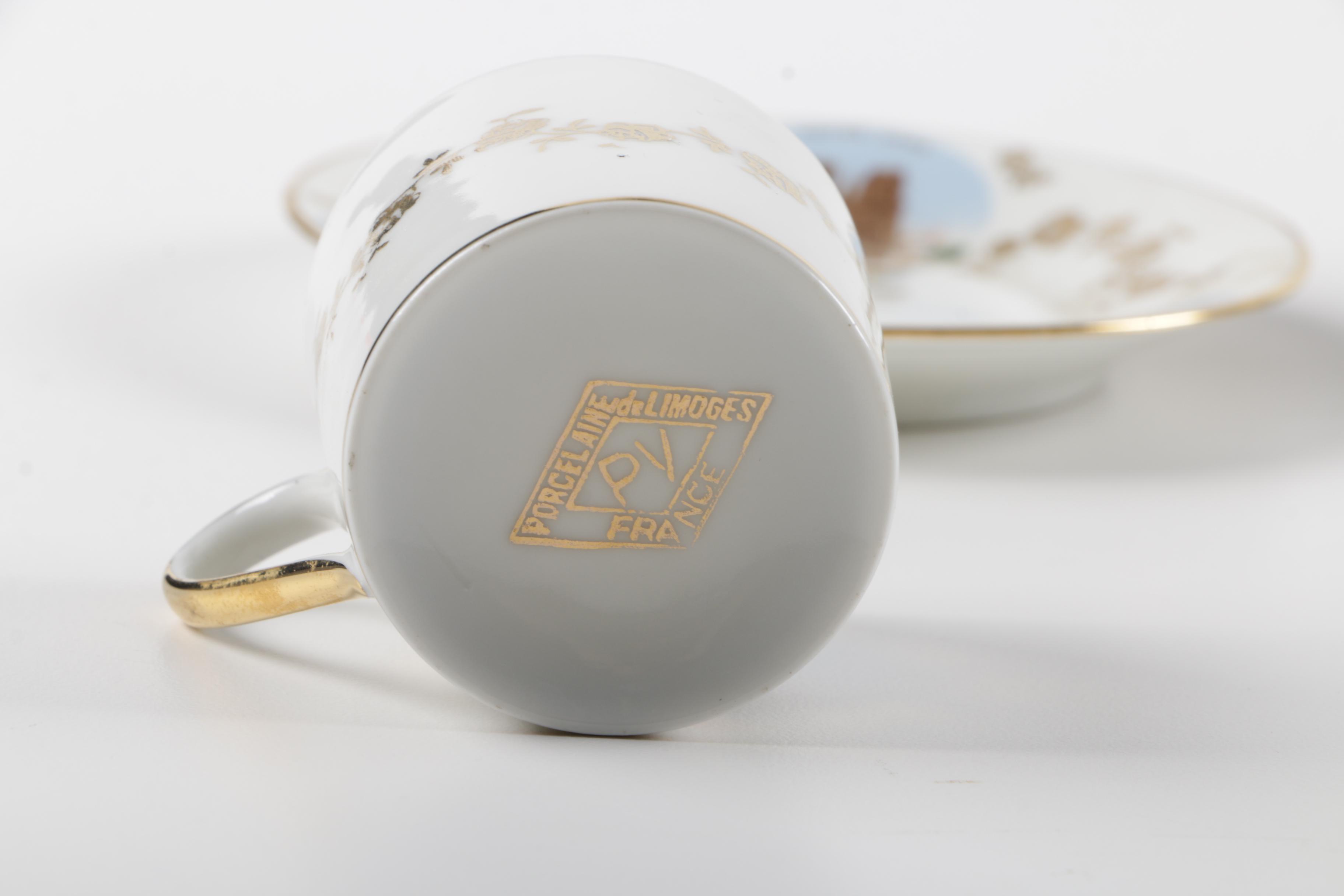 Souvenir Porcelain Cups and Saucers Including Wedgwood and Rosenthal