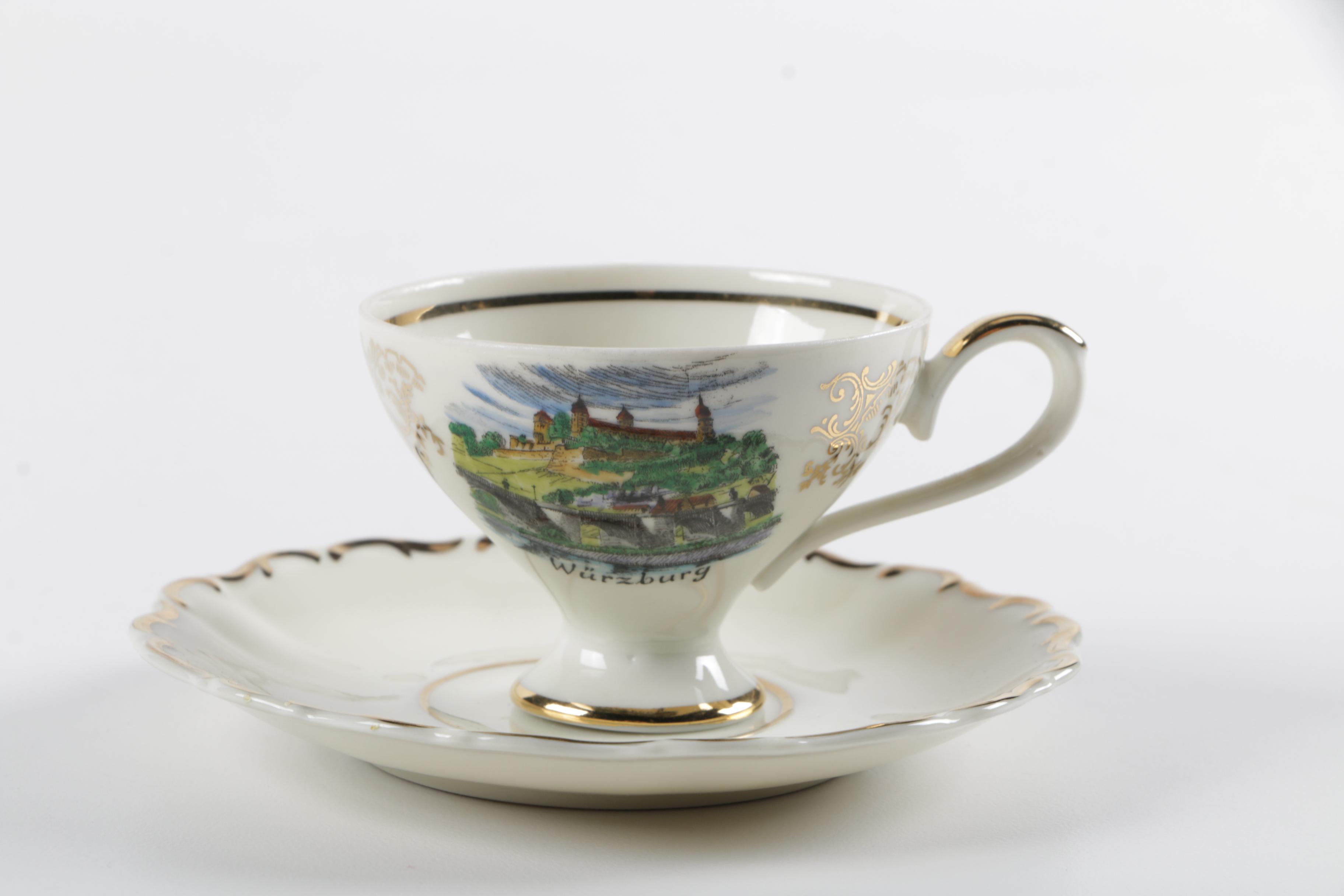 Souvenir Porcelain Cups and Saucers Including Wedgwood and Rosenthal