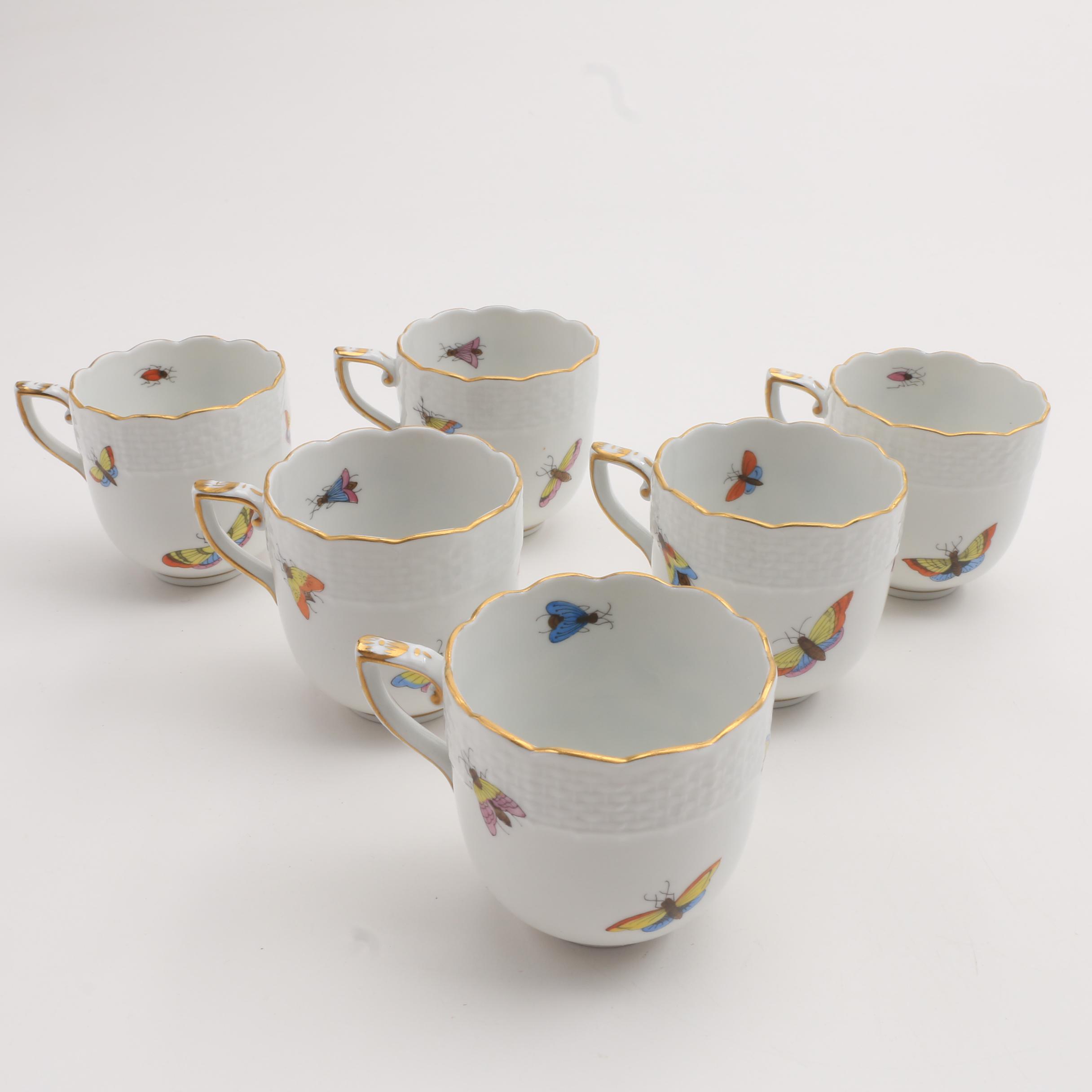 Herend Hand Painted "Rothschild Bird"  Demitasse Cups