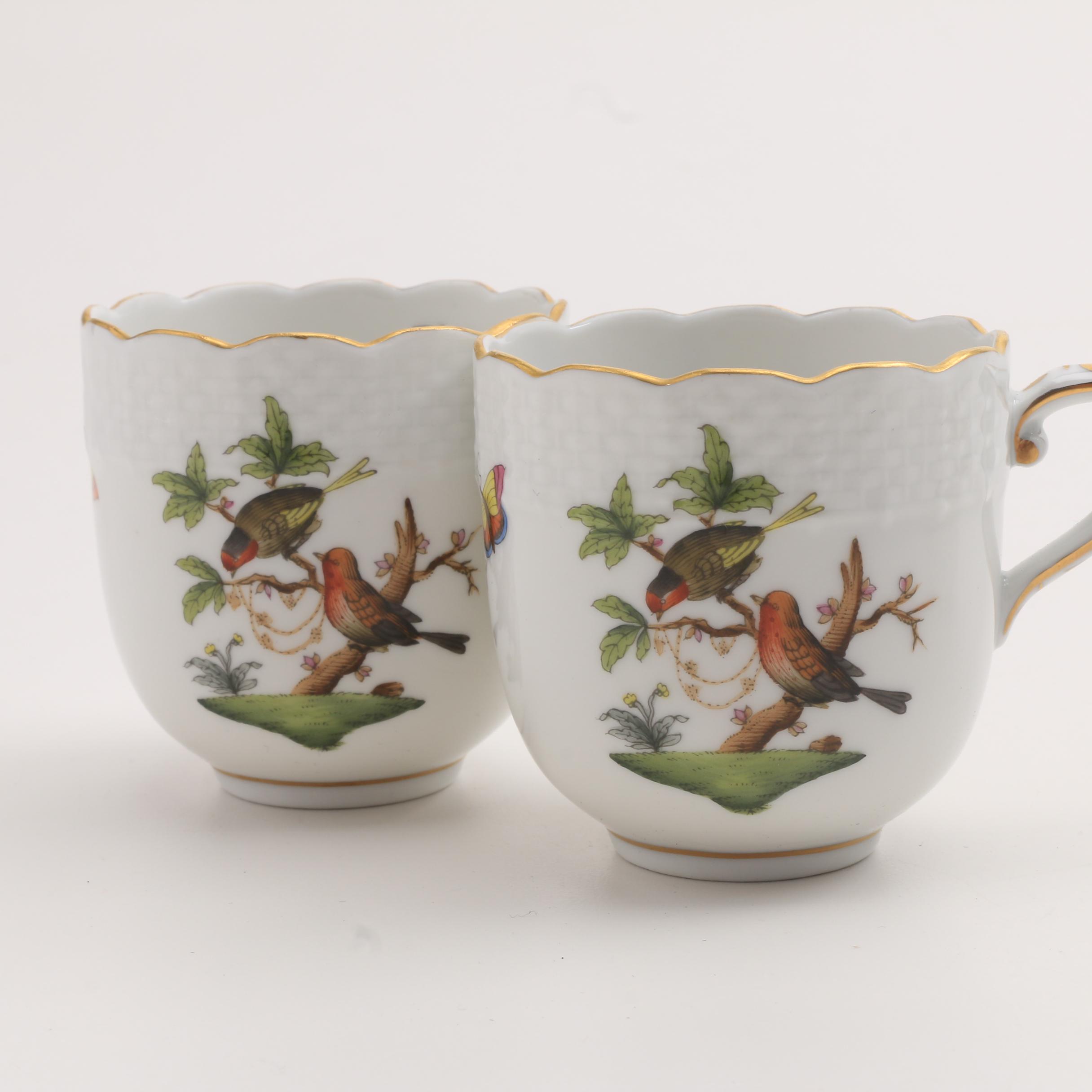 Herend Hand Painted "Rothschild Bird"  Demitasse Cups