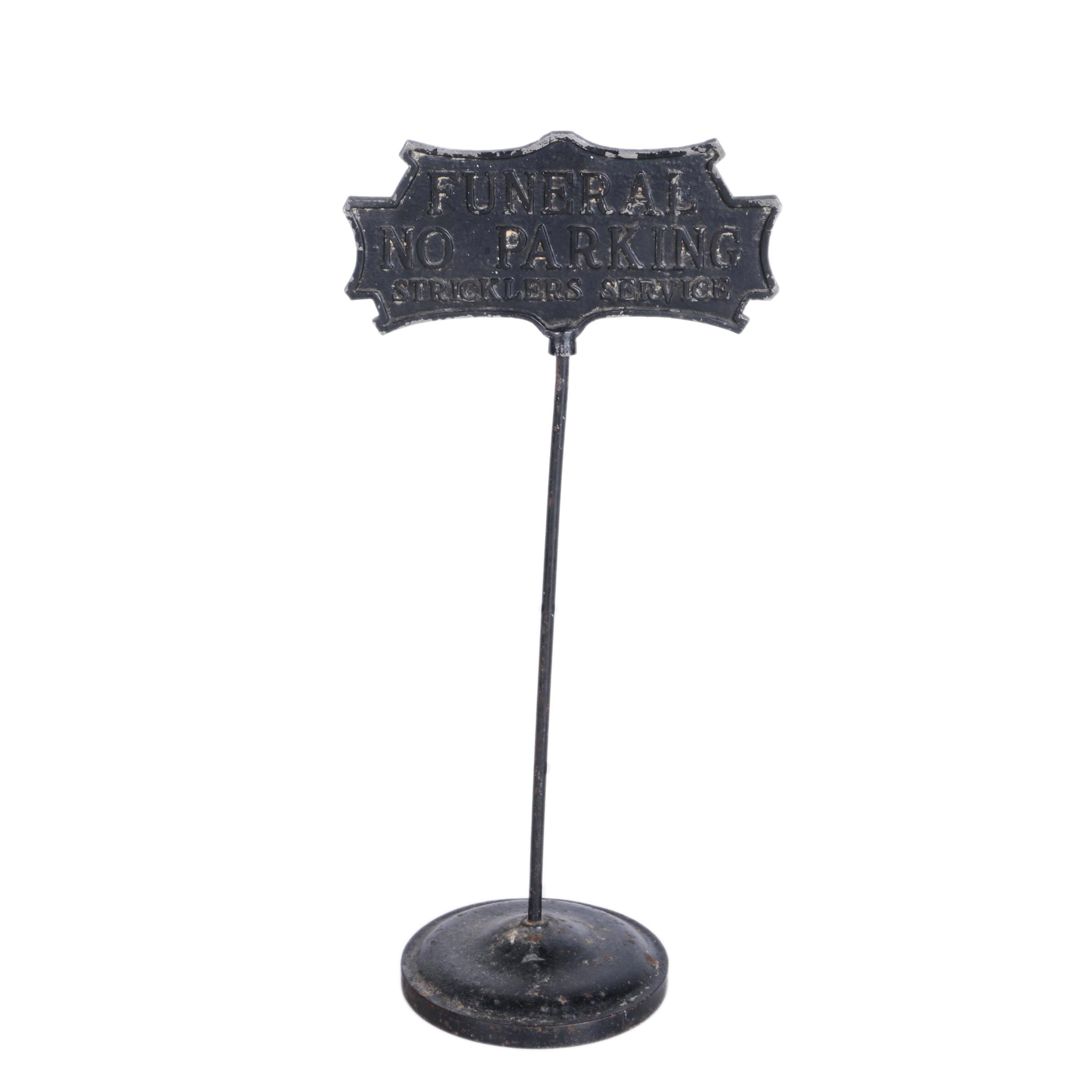 Vintage Cast Metal "Funeral, No Parking" Standing Sign