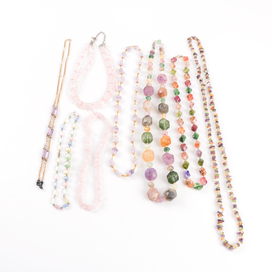 Assortment of Beaded Necklaces and Eyeglass Holder