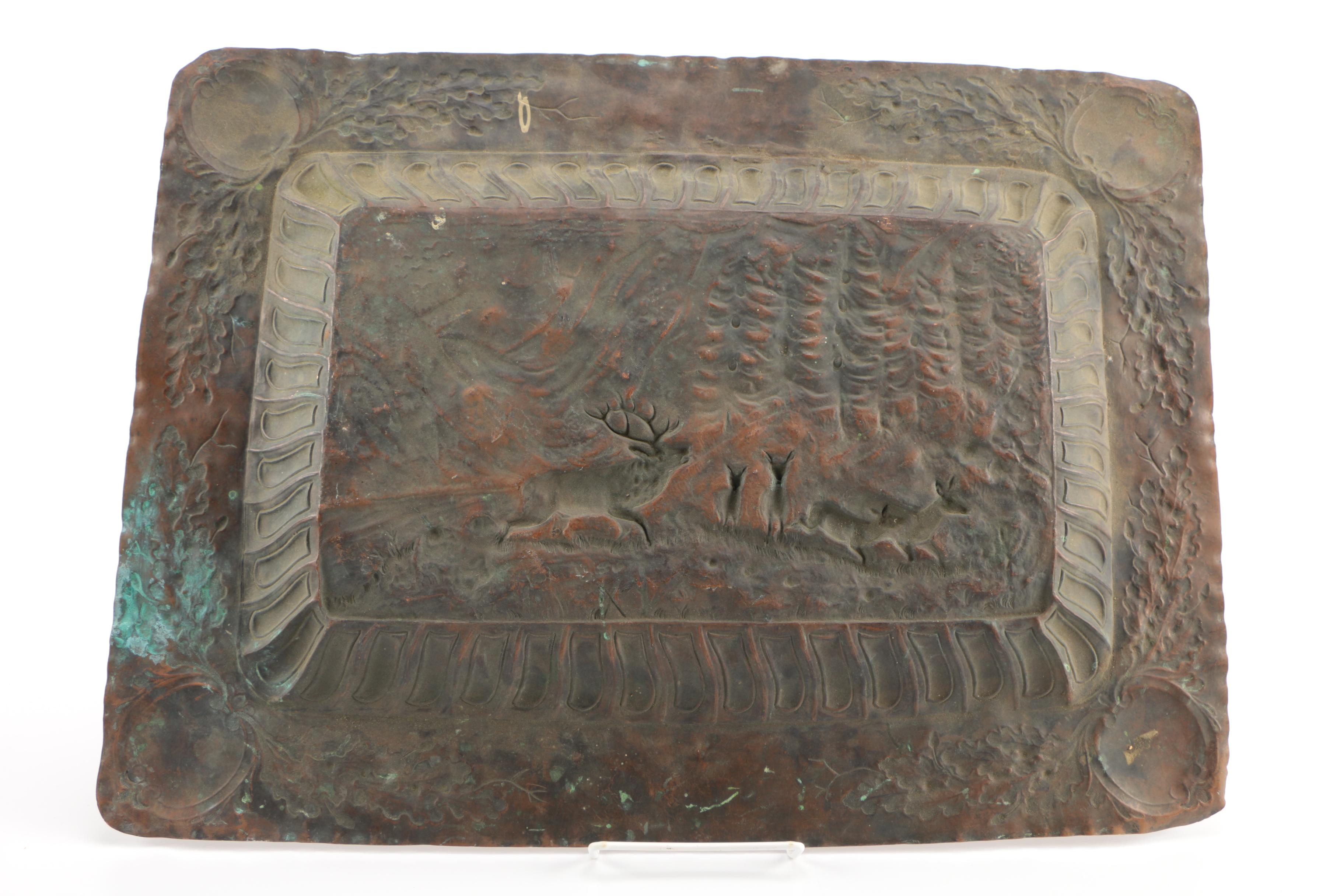 Copper Tray with Hammered Woodland Scene