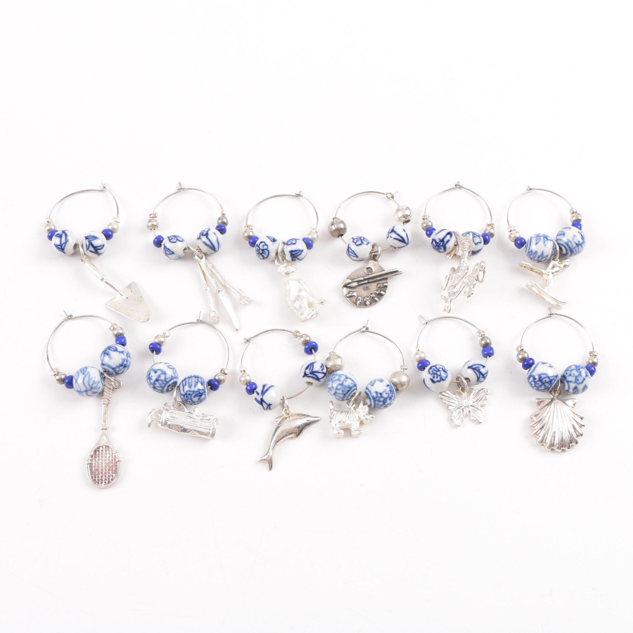 Sterling Silver and Ceramic Bead Wine Glass ID Rings