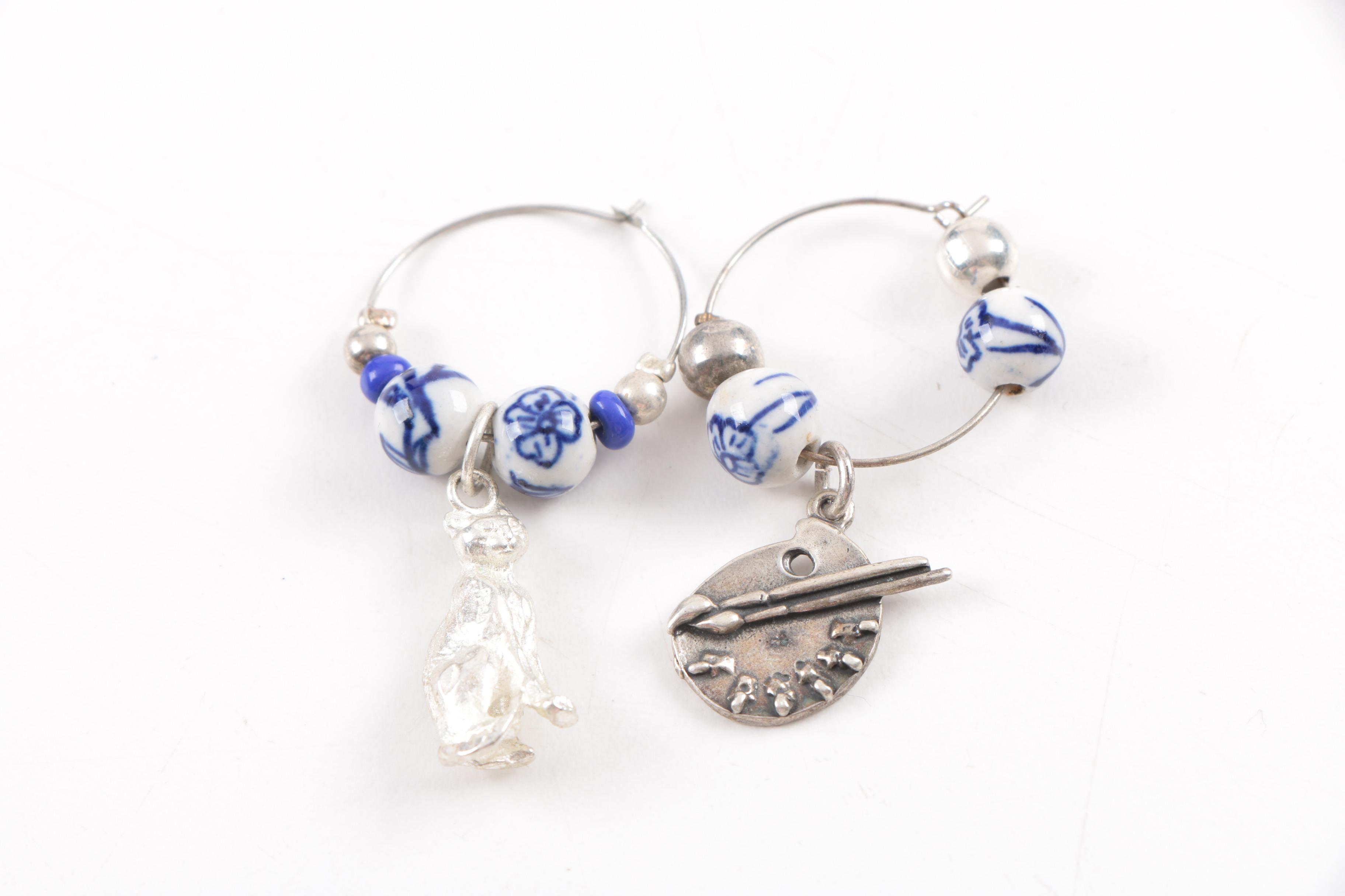 Sterling Silver and Ceramic Bead Wine Glass ID Rings