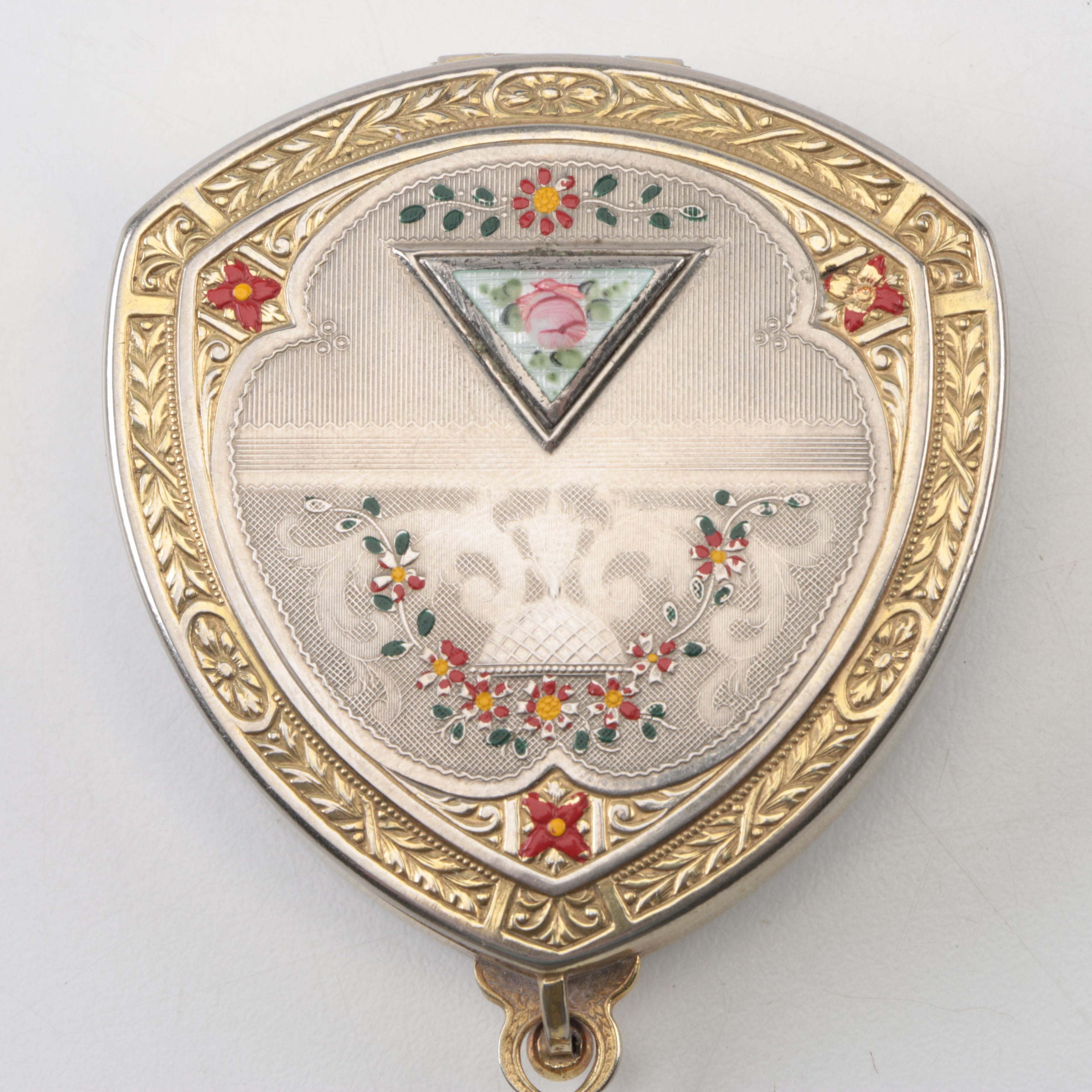 Vintage Gold and Silver Tone Compact Keychain