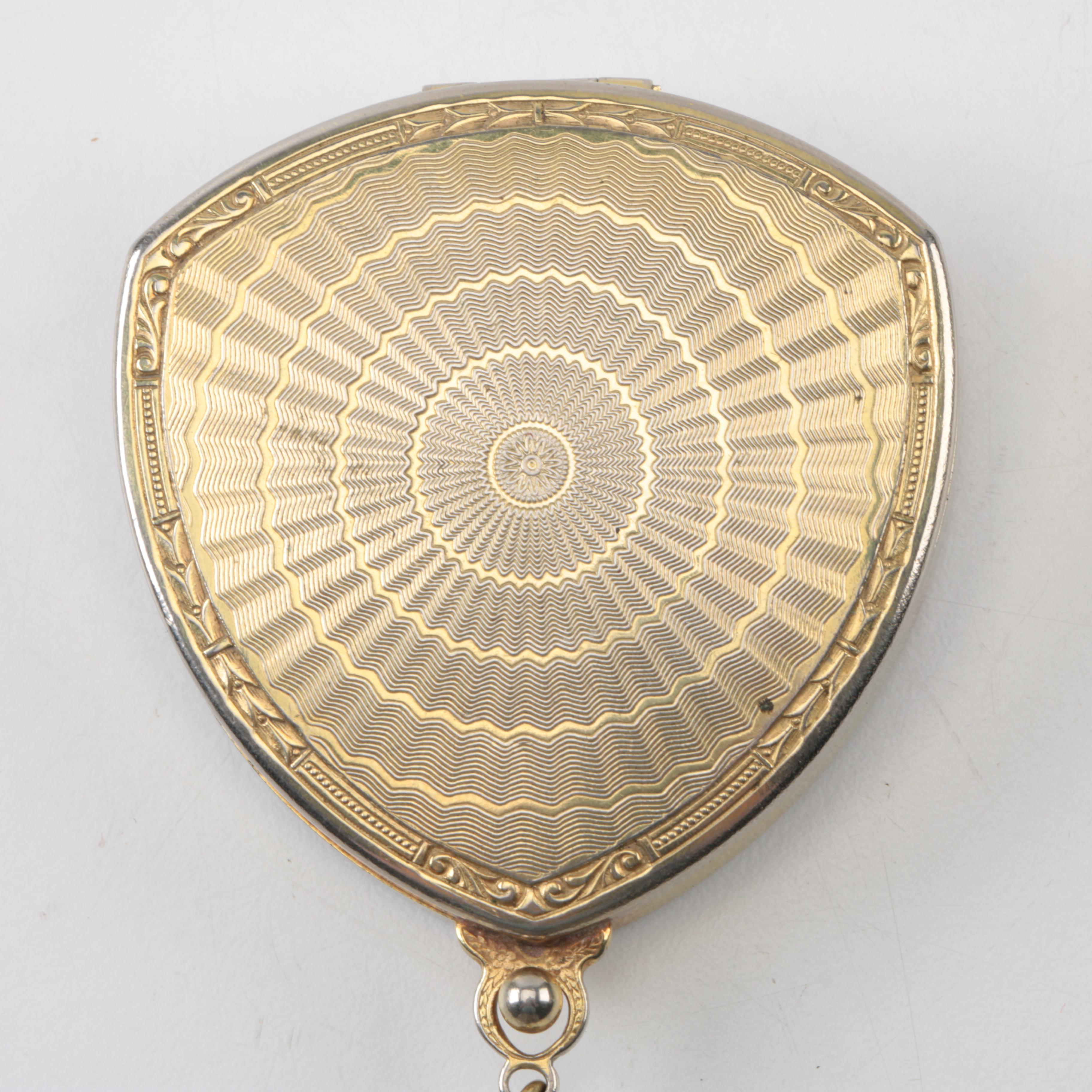 Vintage Gold and Silver Tone Compact Keychain