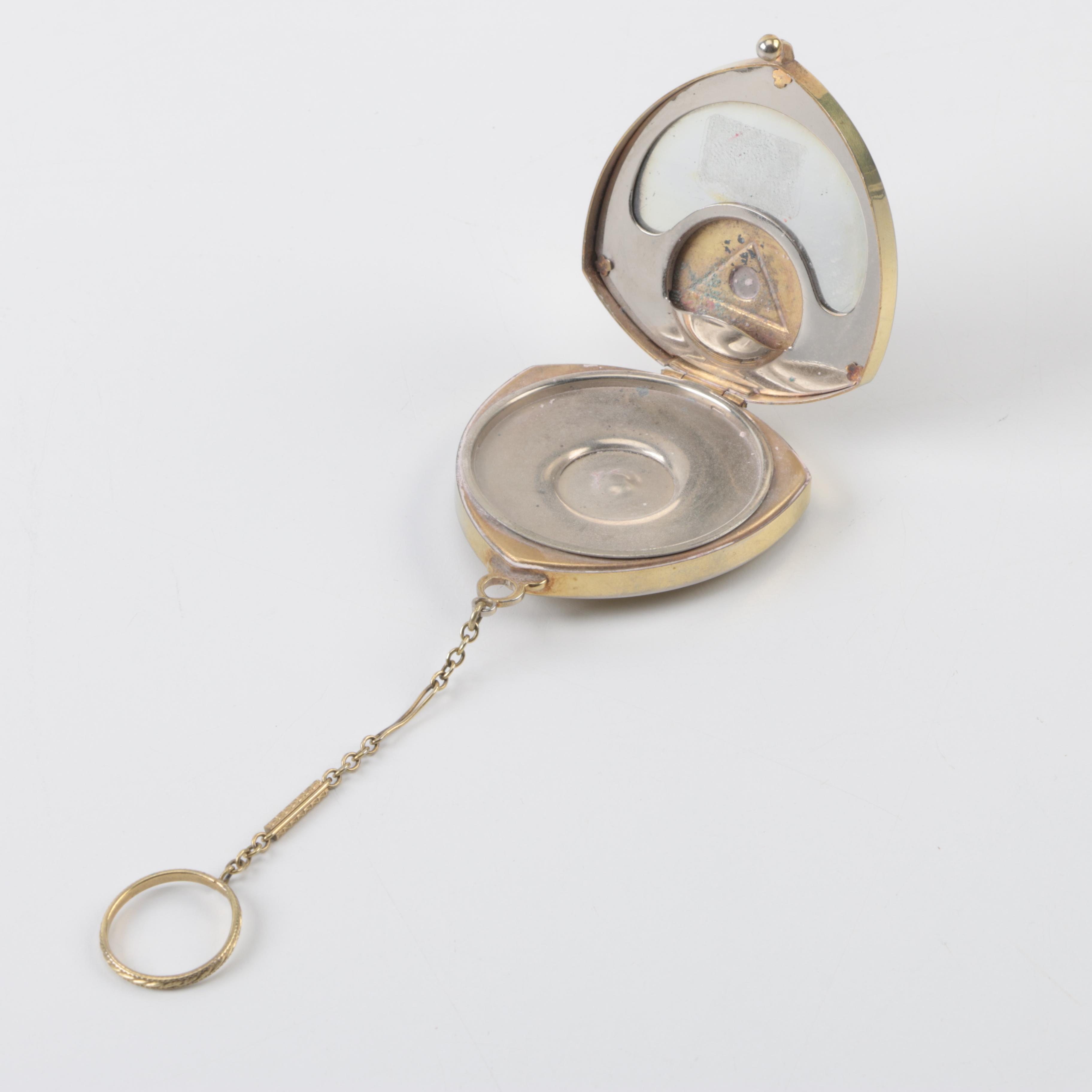 Vintage Gold and Silver Tone Compact Keychain