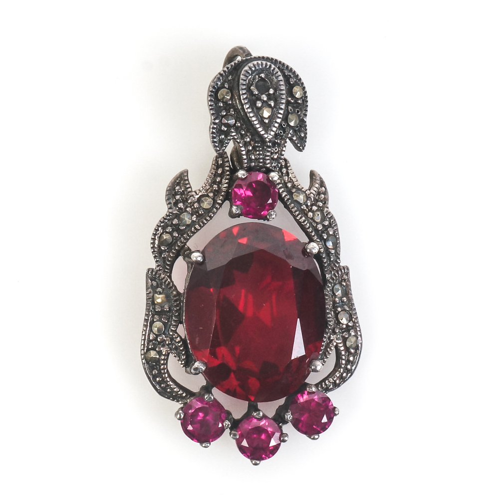 Pair of Vintage Art Deco Style Sterling Silver and Stone Pendants