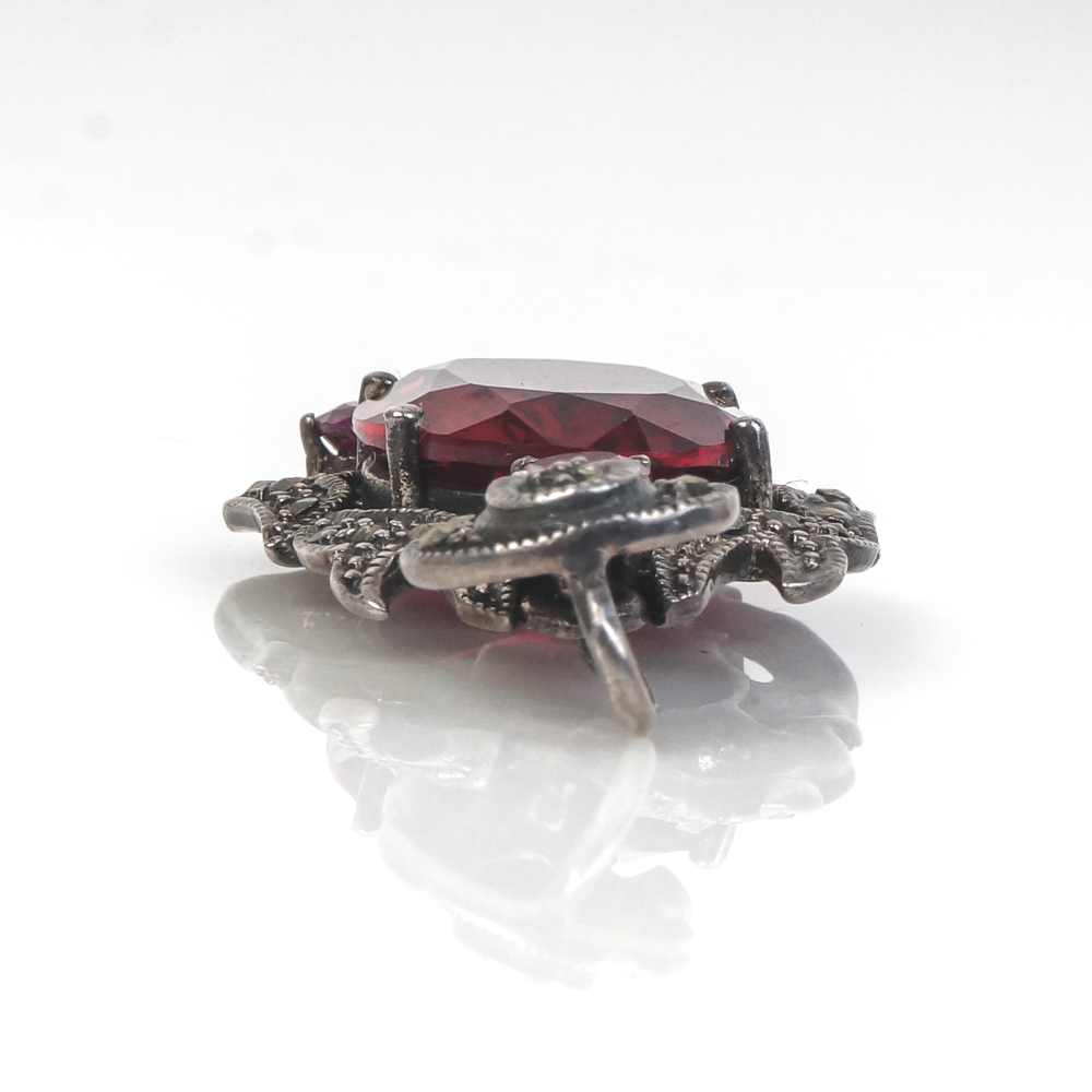 Pair of Vintage Art Deco Style Sterling Silver and Stone Pendants