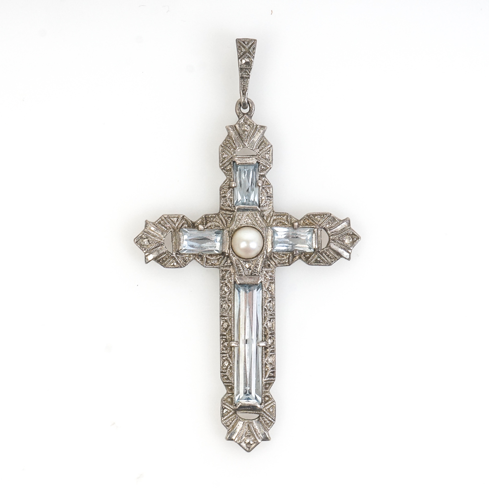 Pair of Vintage Art Deco Style Sterling Silver and Stone Pendants