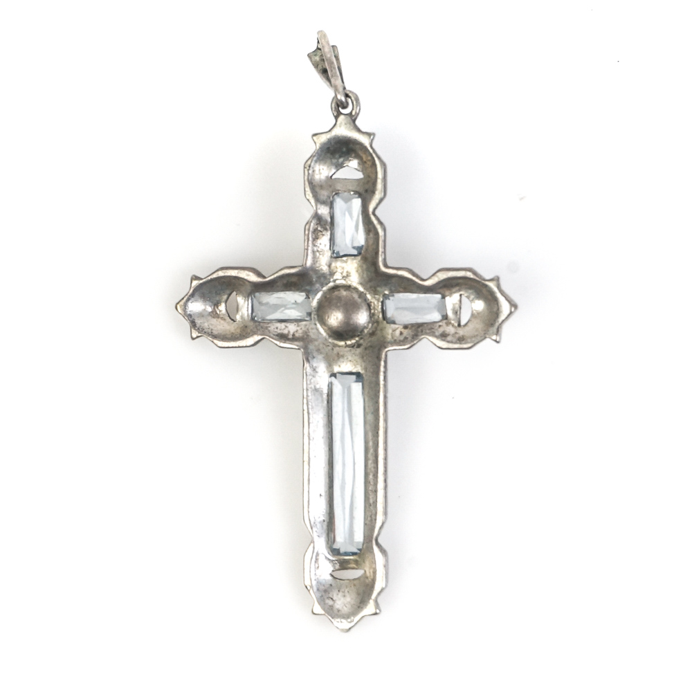 Pair of Vintage Art Deco Style Sterling Silver and Stone Pendants