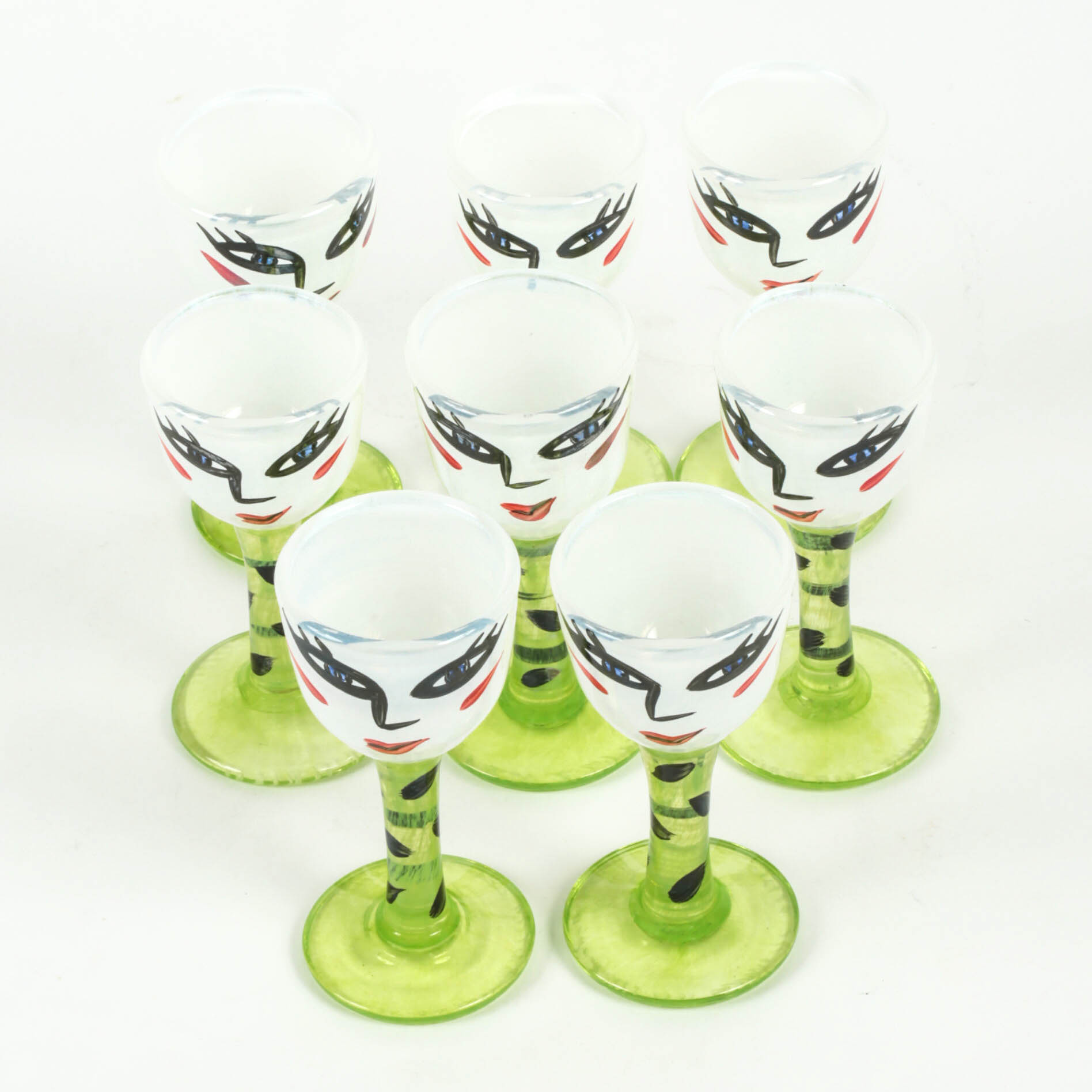 Set of Kosta Boda "Open Minds" Hand-Painted Stemmed Glasses