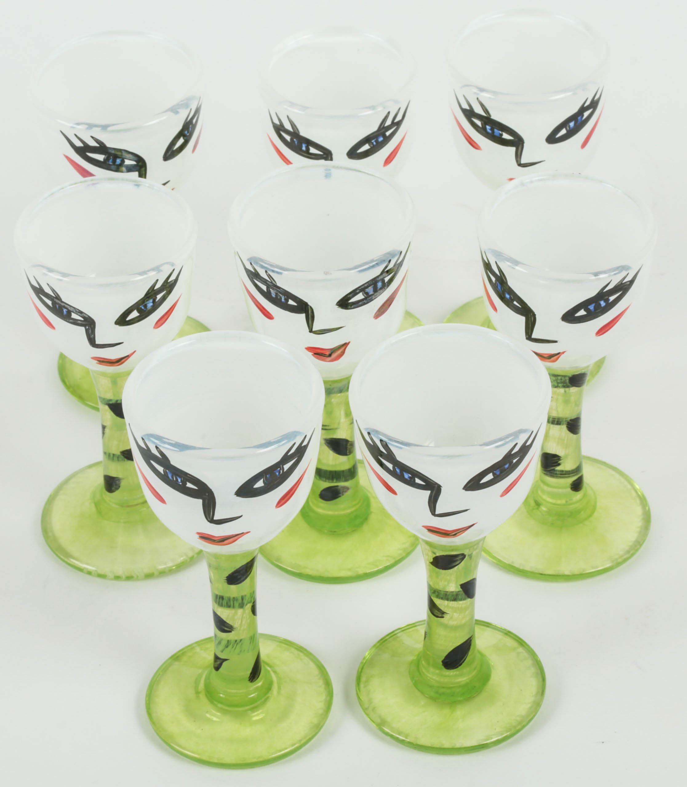 Set of Kosta Boda "Open Minds" Hand-Painted Stemmed Glasses