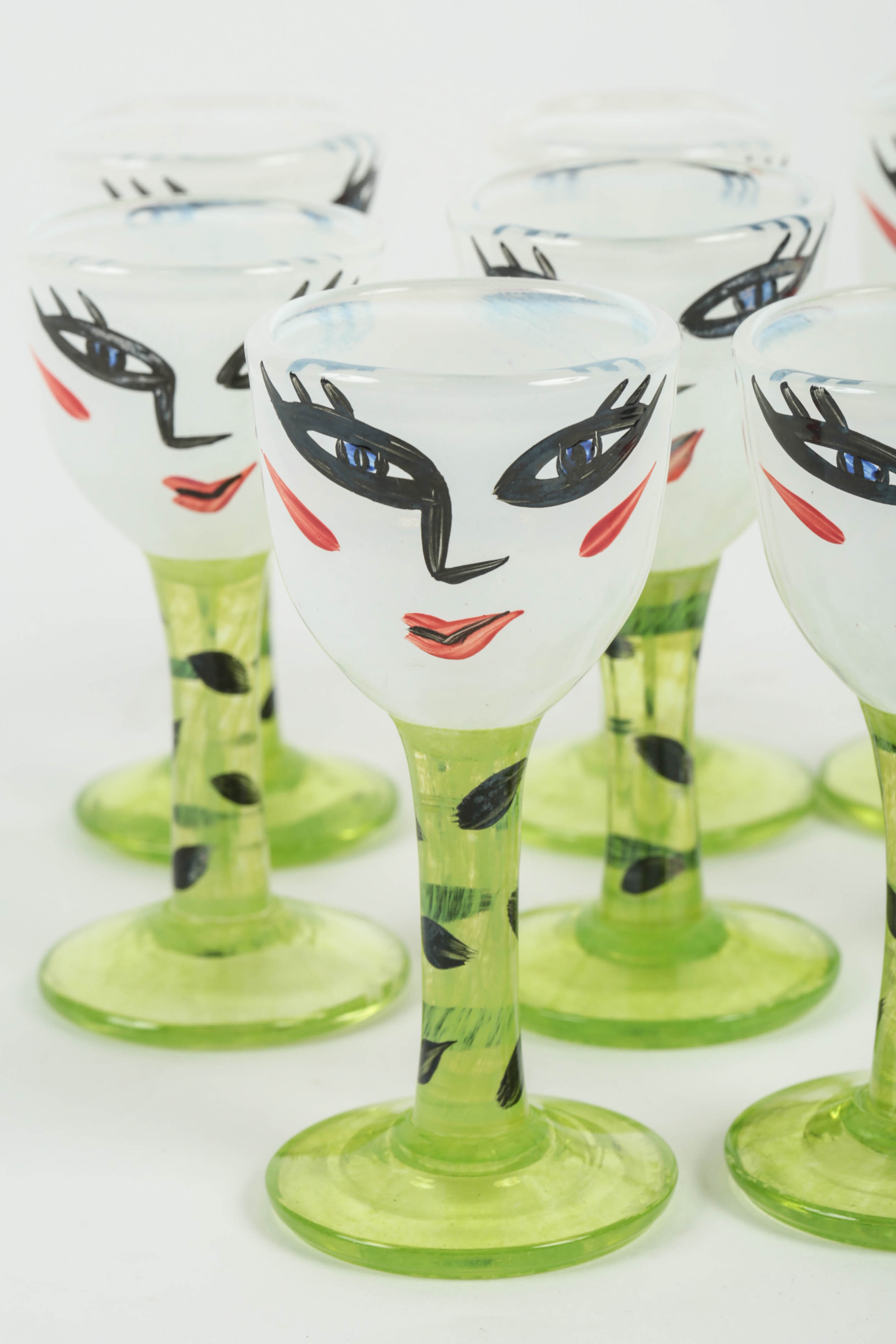 Set of Kosta Boda "Open Minds" Hand-Painted Stemmed Glasses