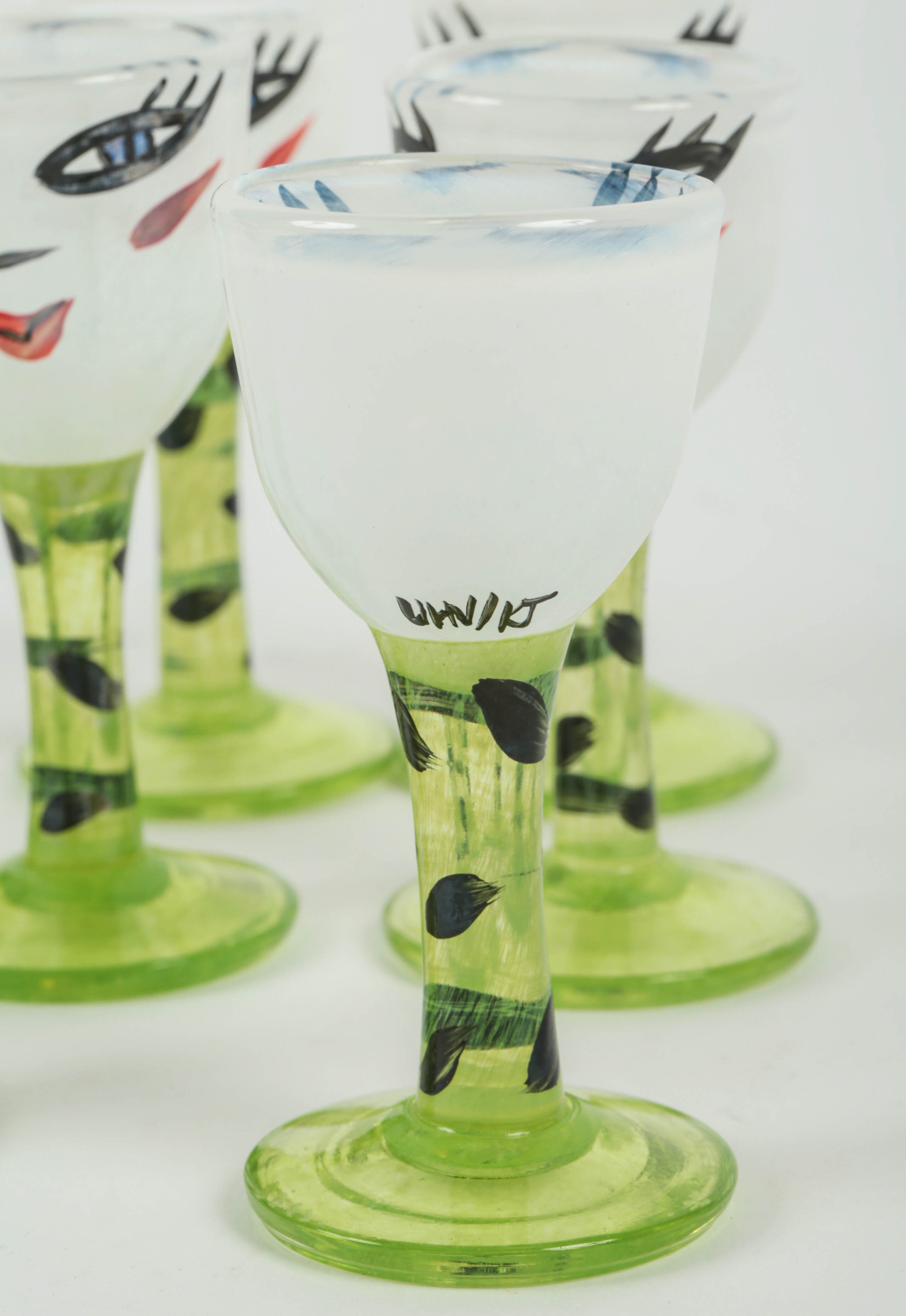 Set of Kosta Boda "Open Minds" Hand-Painted Stemmed Glasses