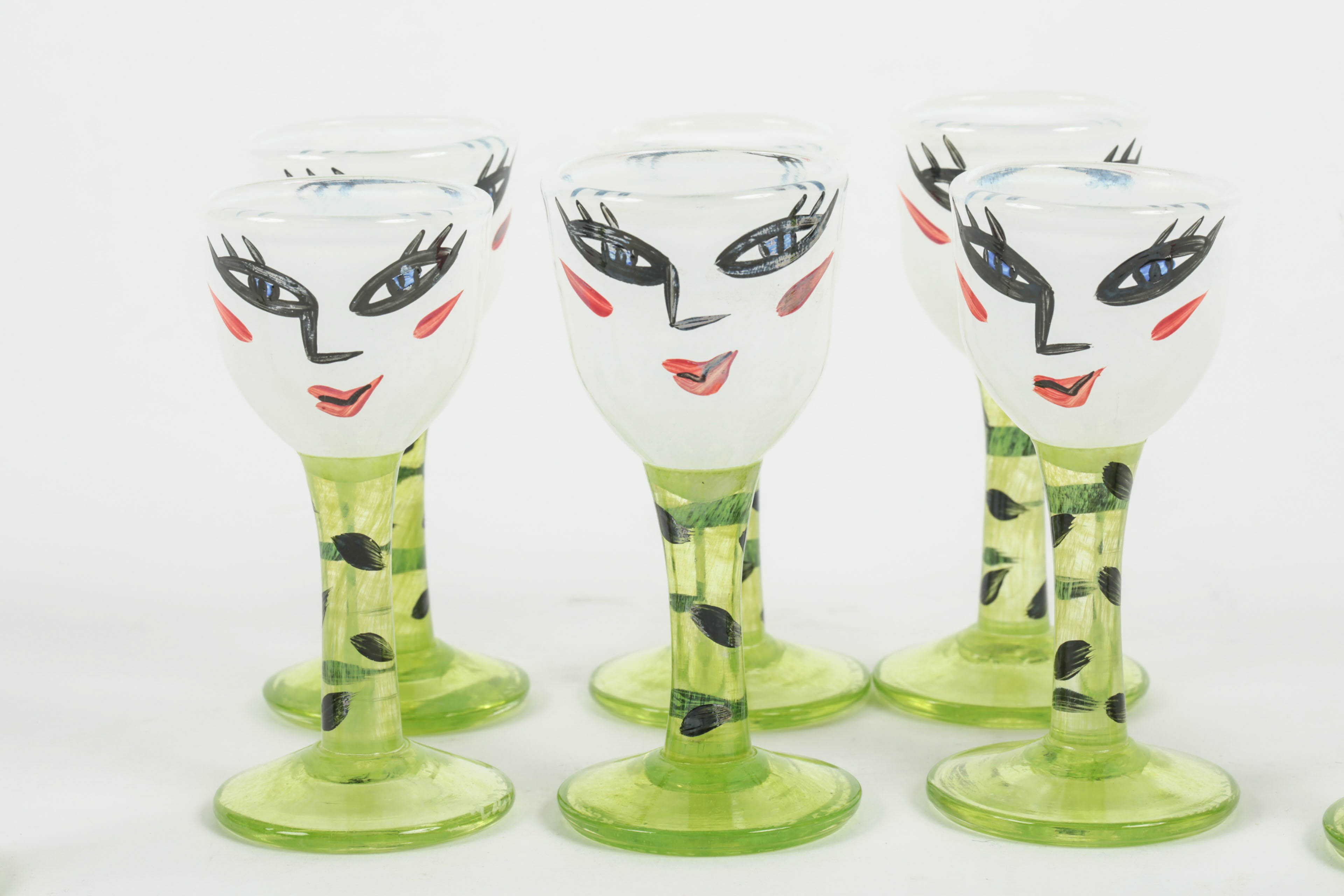 Set of Kosta Boda "Open Minds" Hand-Painted Stemmed Glasses