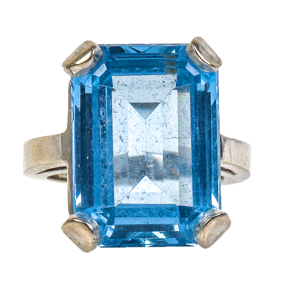 18K White Gold and 14.54 CTS Blue Topaz Cocktail Ring