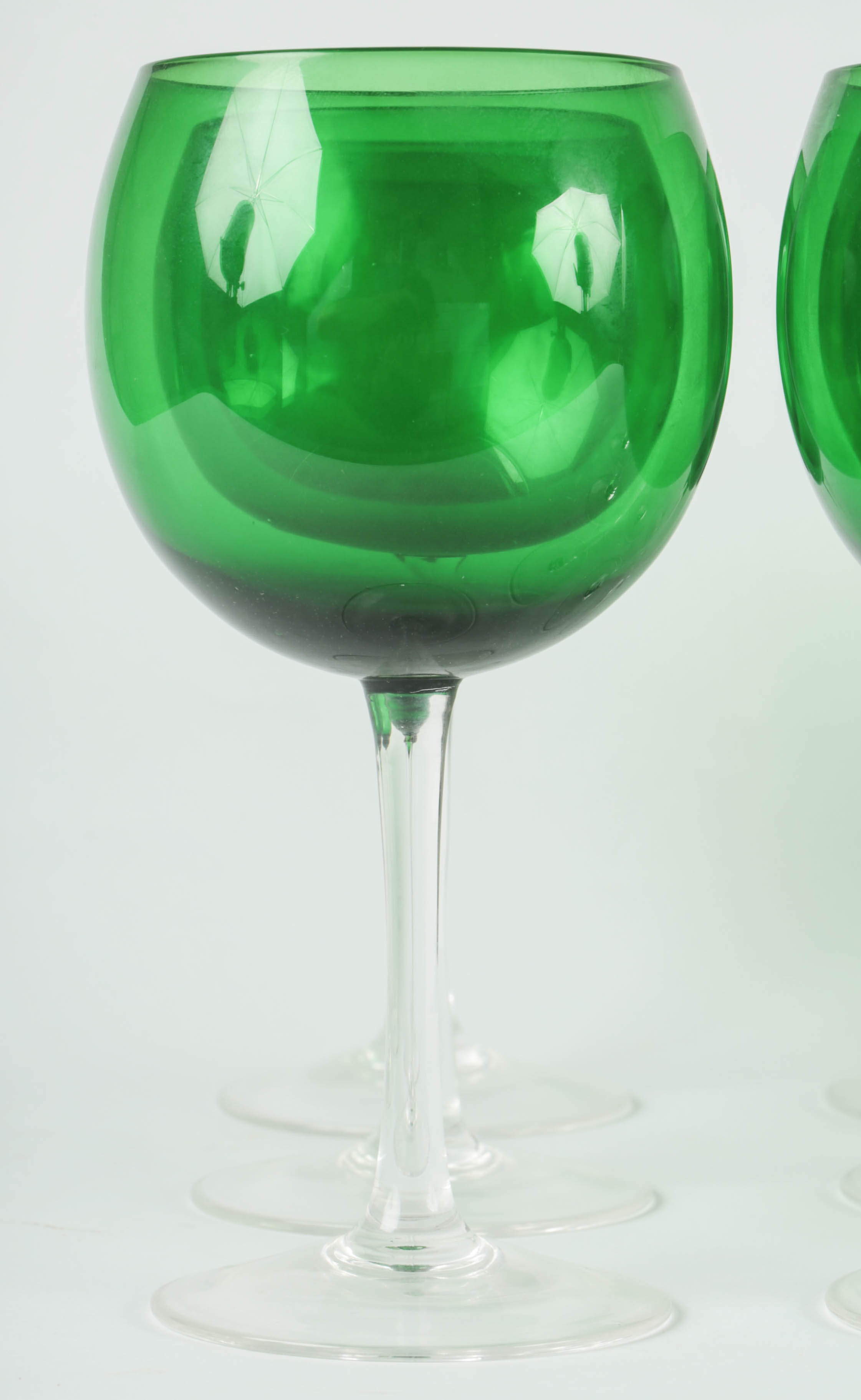 Set of Green and Clear Wine Glasses