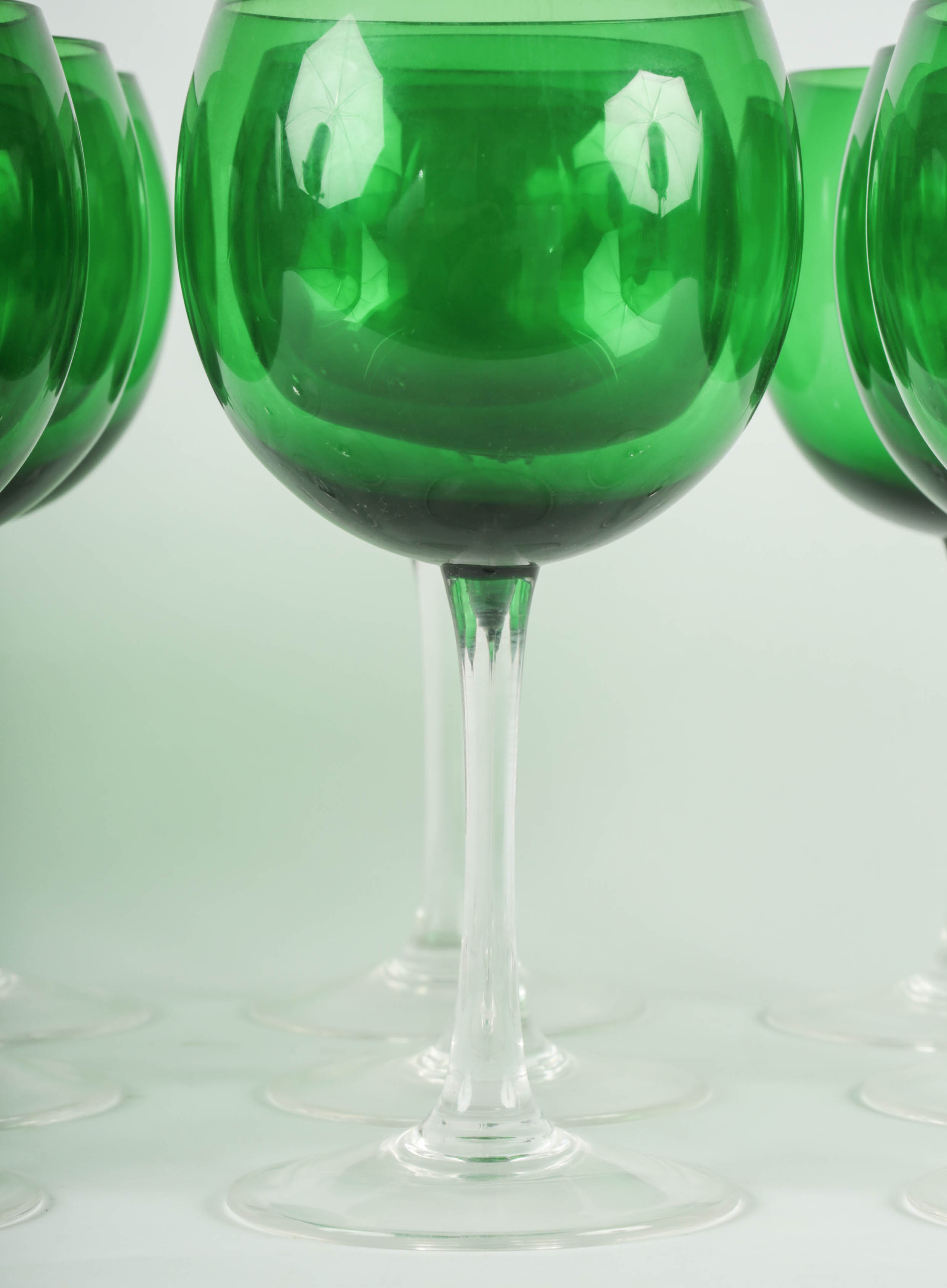 Set of Green and Clear Wine Glasses