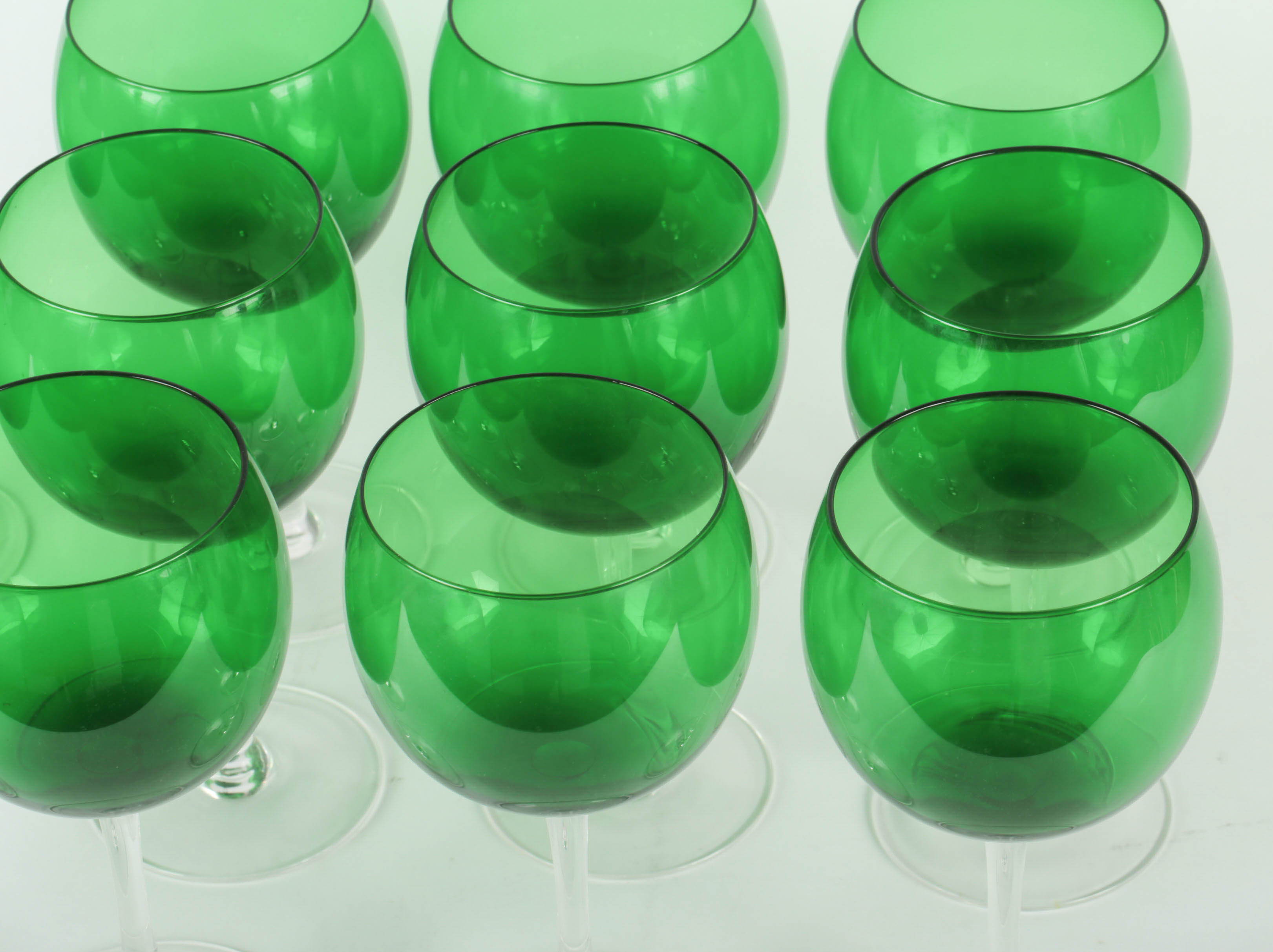 Set of Green and Clear Wine Glasses