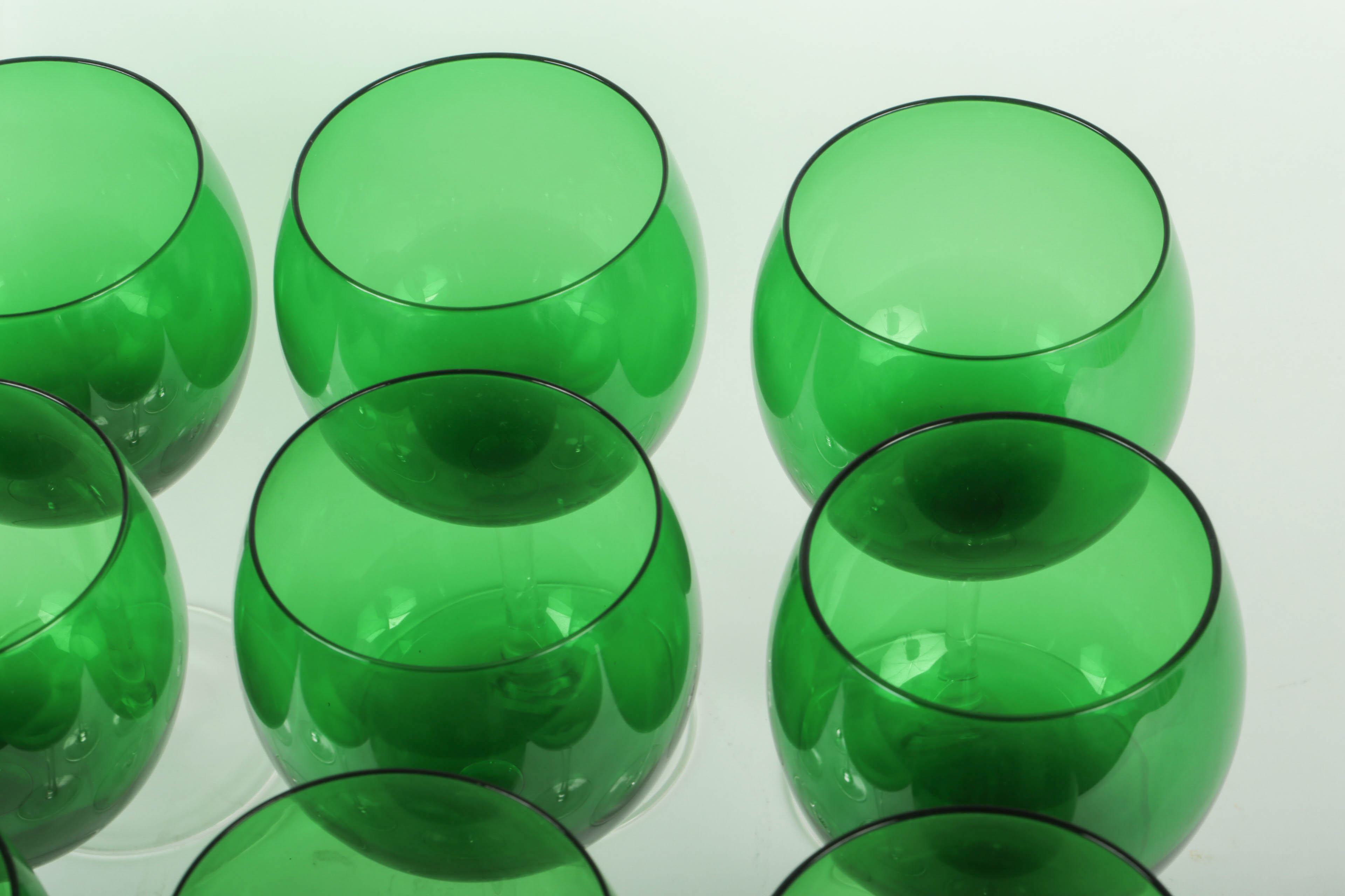 Set of Green and Clear Wine Glasses