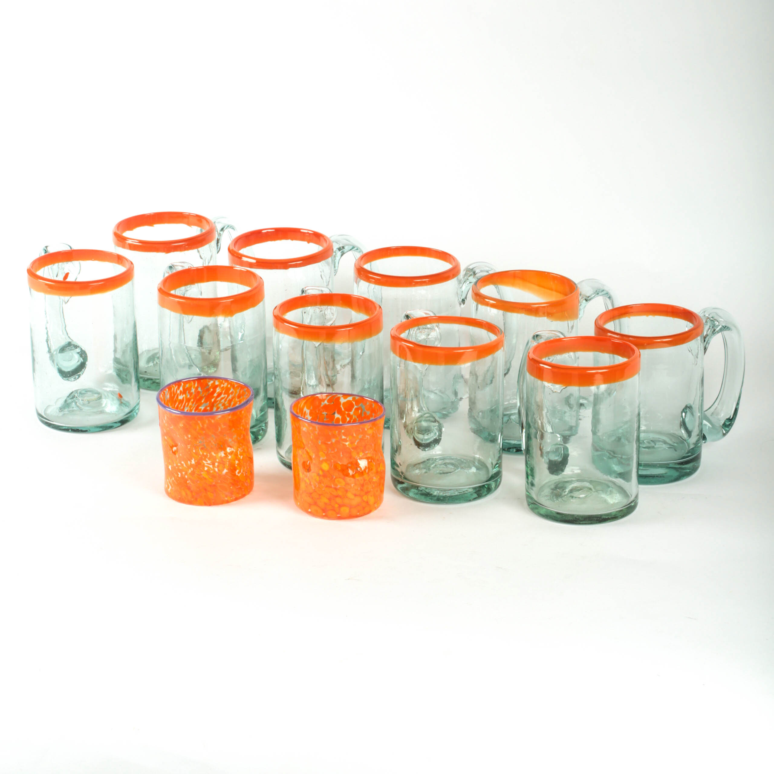 Set of Hand-Blown Glass Mugs and Cups