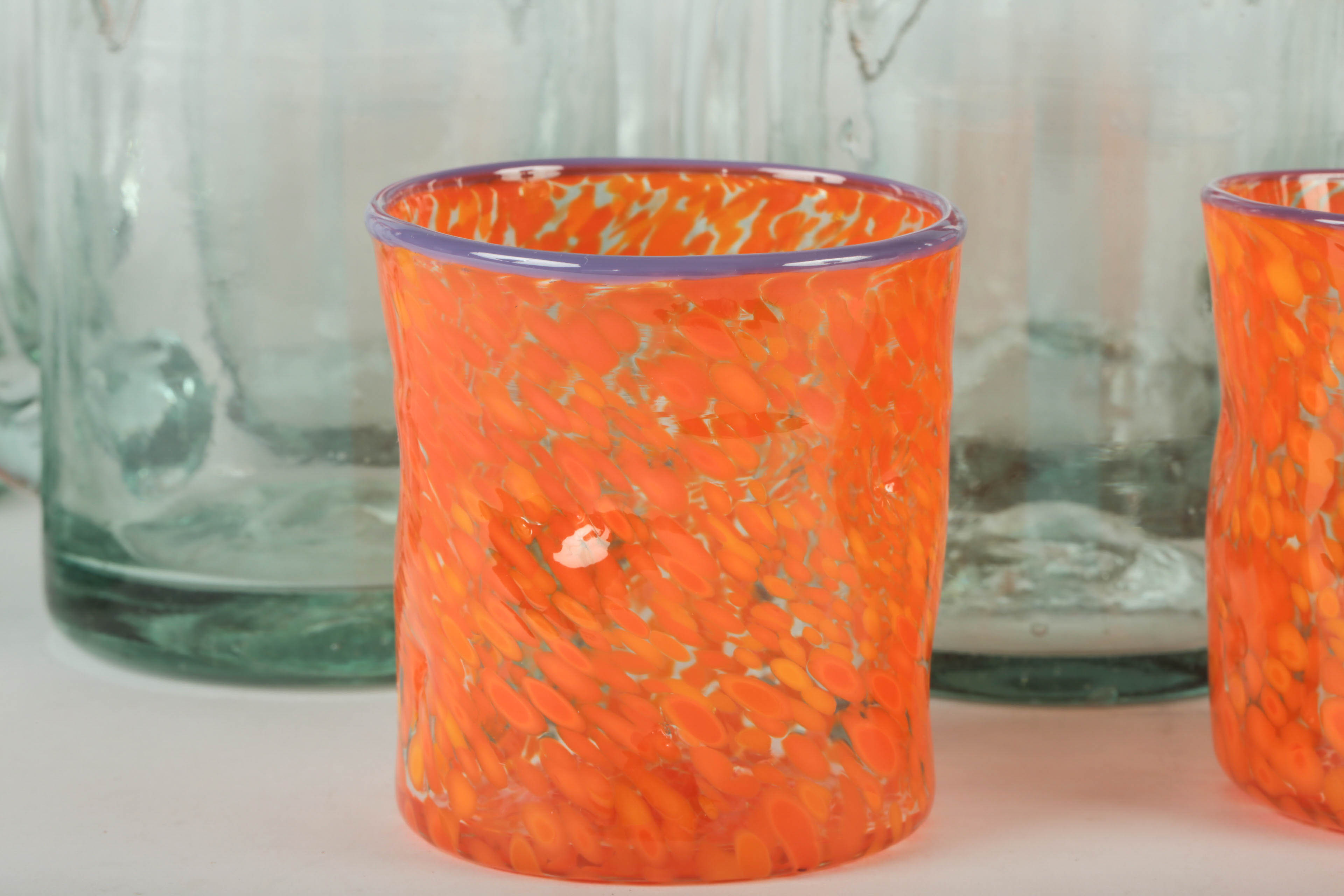 Set of Hand-Blown Glass Mugs and Cups