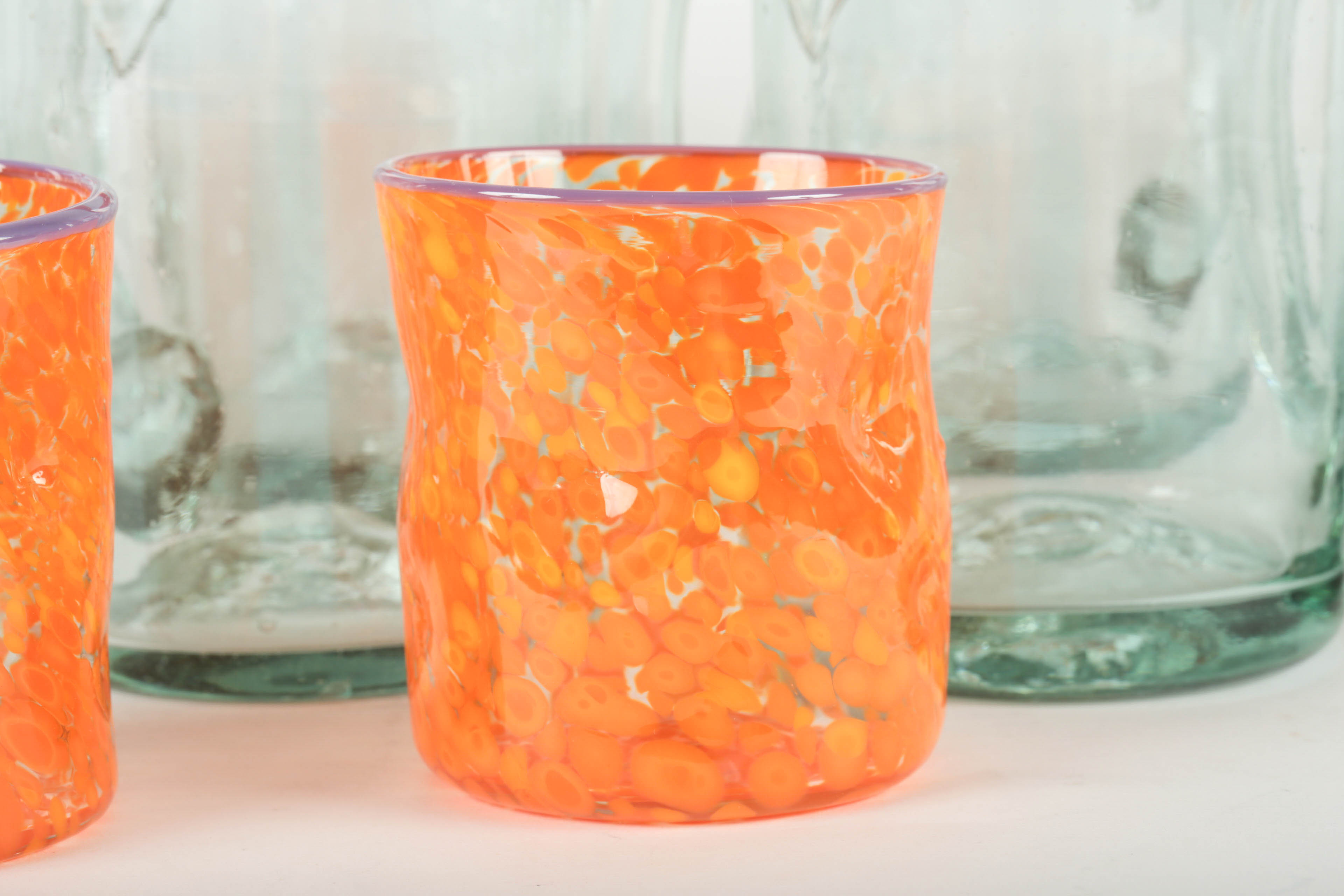 Set of Hand-Blown Glass Mugs and Cups