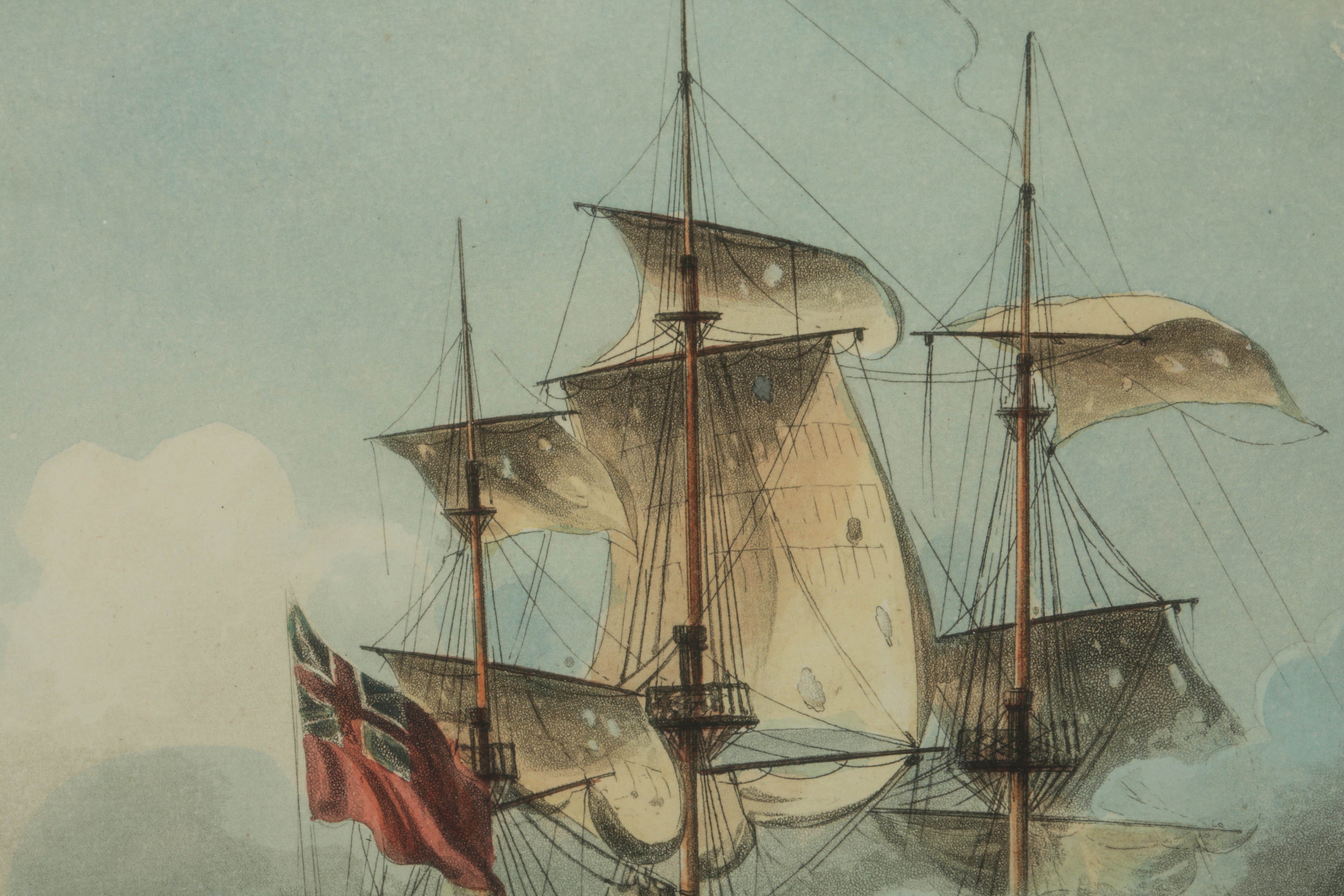 Antique Aquatint Print after Thomas Whitcombe's "Capture of La Vestale"