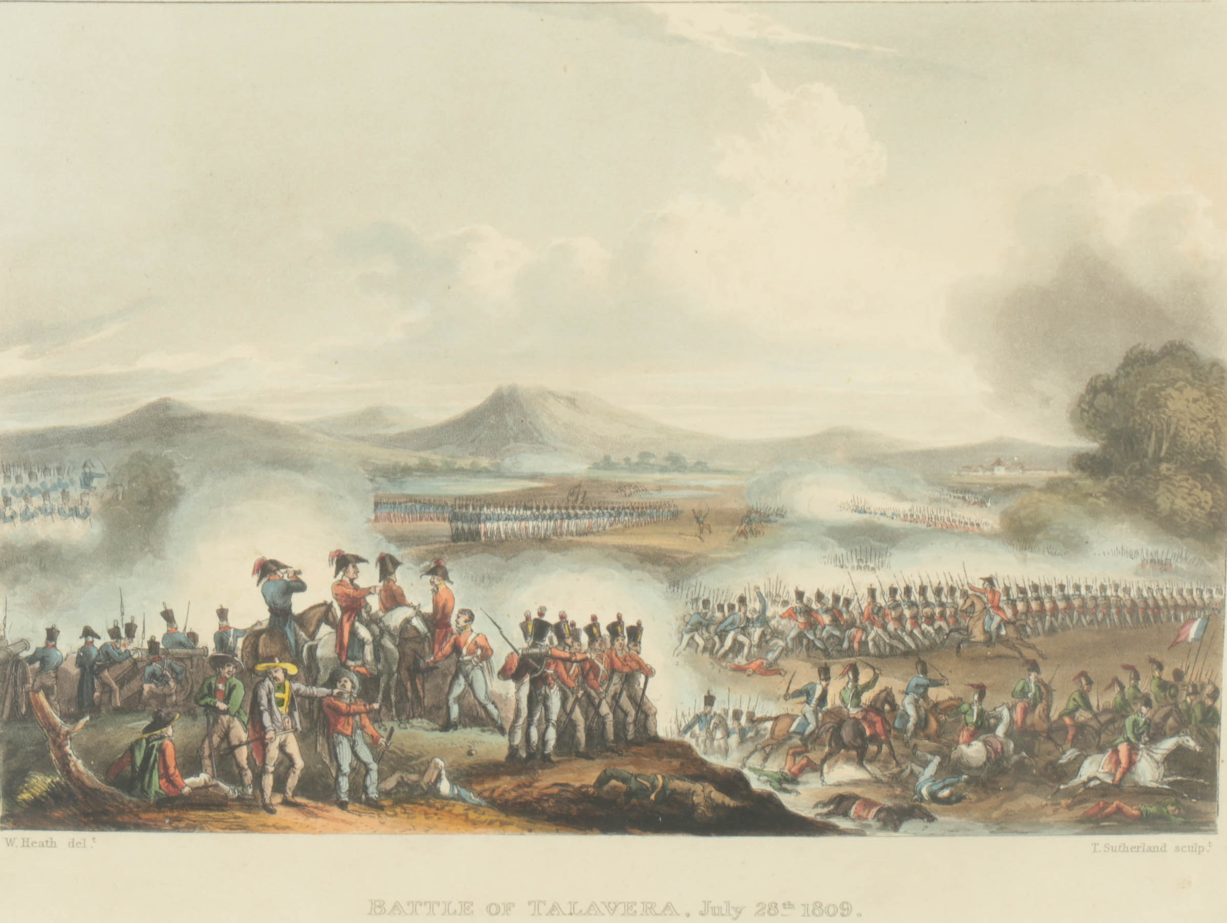 Hand-Colored Aquatint Print, "Battle of Talavera, July 28th 1809"