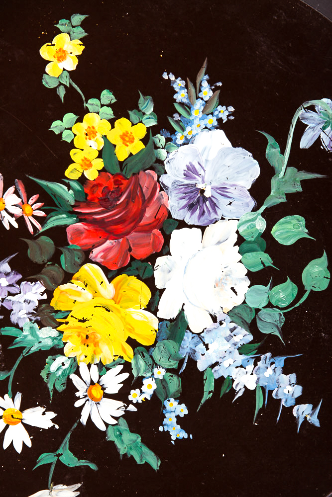 Pair of Vintage Hand-Painted Wood and Metal Trays