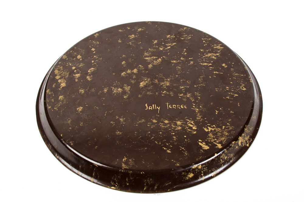 Pair of Vintage Hand-Painted Wood and Metal Trays