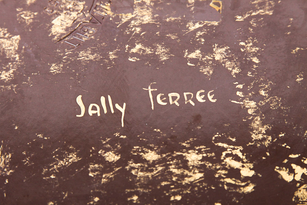 Pair of Vintage Hand-Painted Wood and Metal Trays