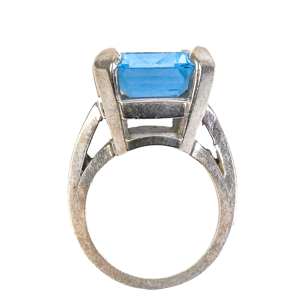 18K White Gold and 14.54 CTS Blue Topaz Cocktail Ring