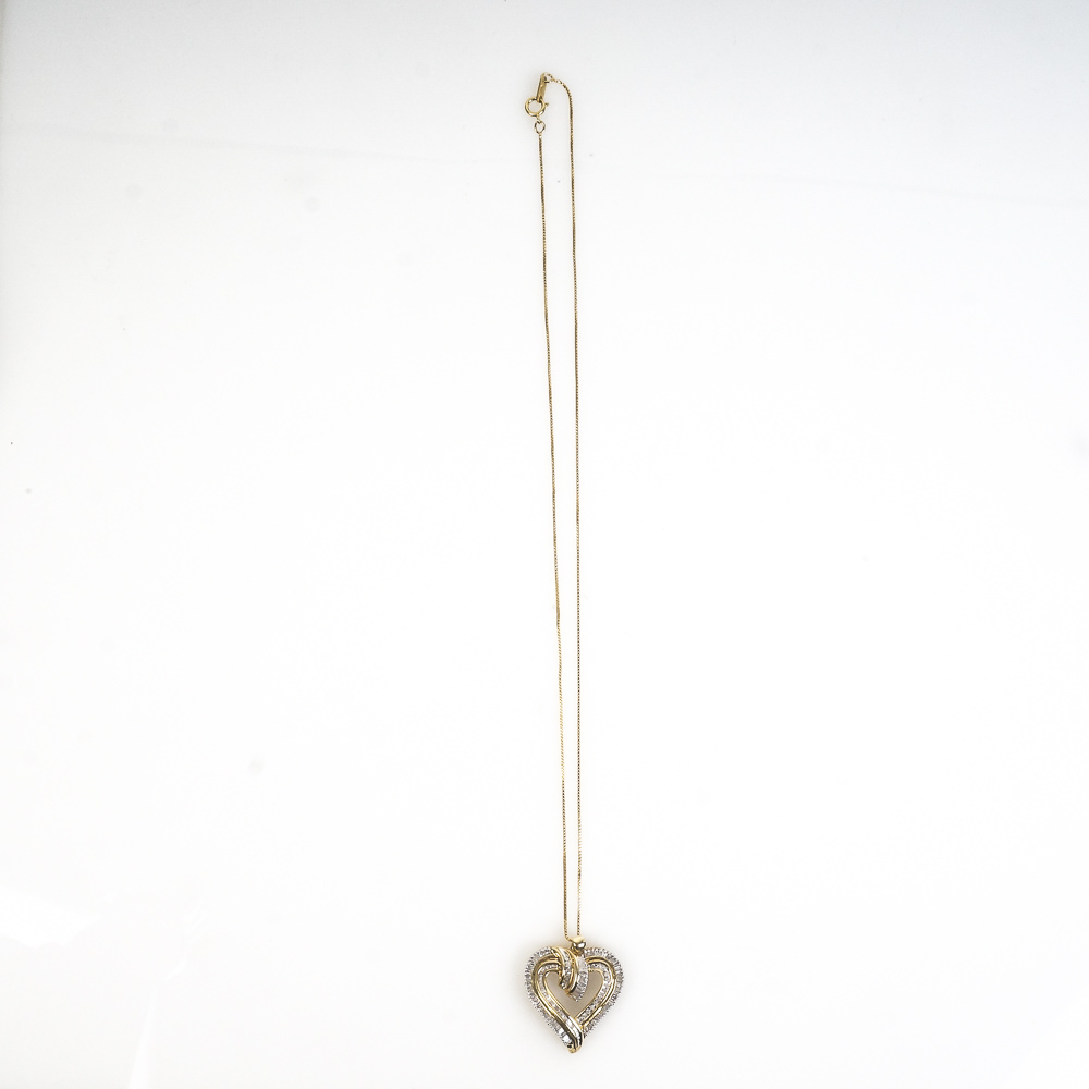 Gold Plated Sterling Silver and 1.00 CTW Diamond Heart Pendant Necklace