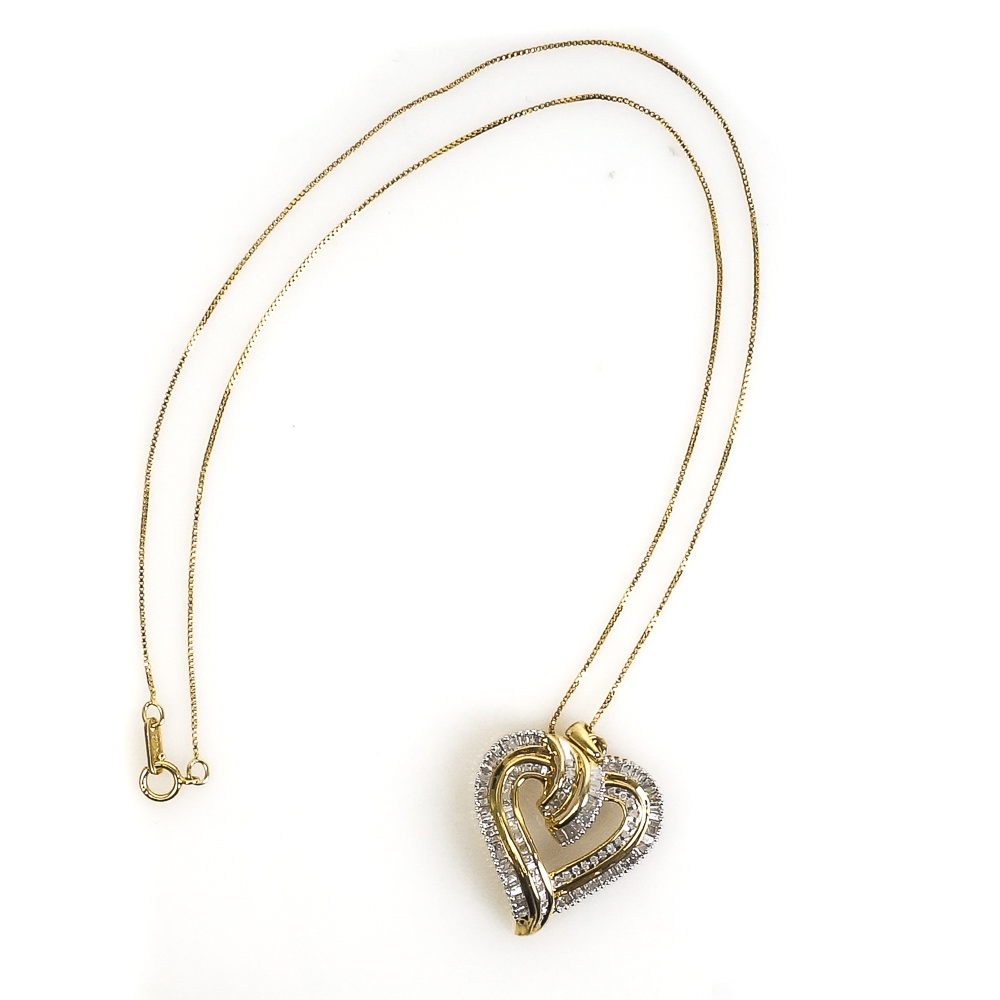 Gold Plated Sterling Silver and 1.00 CTW Diamond Heart Pendant Necklace