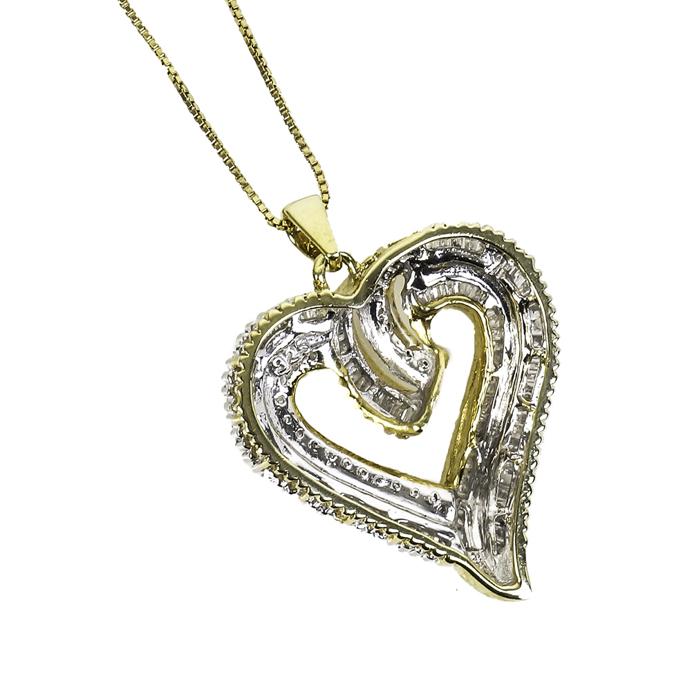 Gold Plated Sterling Silver and 1.00 CTW Diamond Heart Pendant Necklace