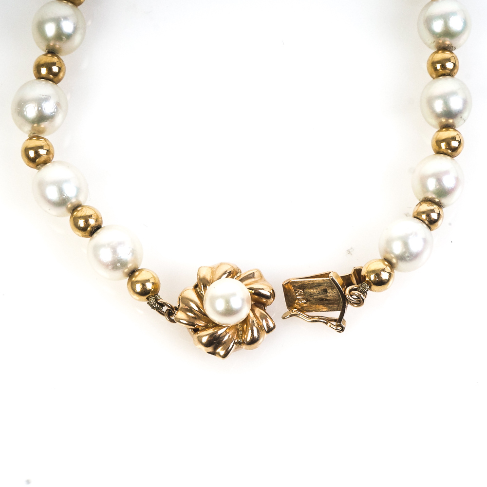 14K Yellow Gold and Cultured Pearl Bracelet