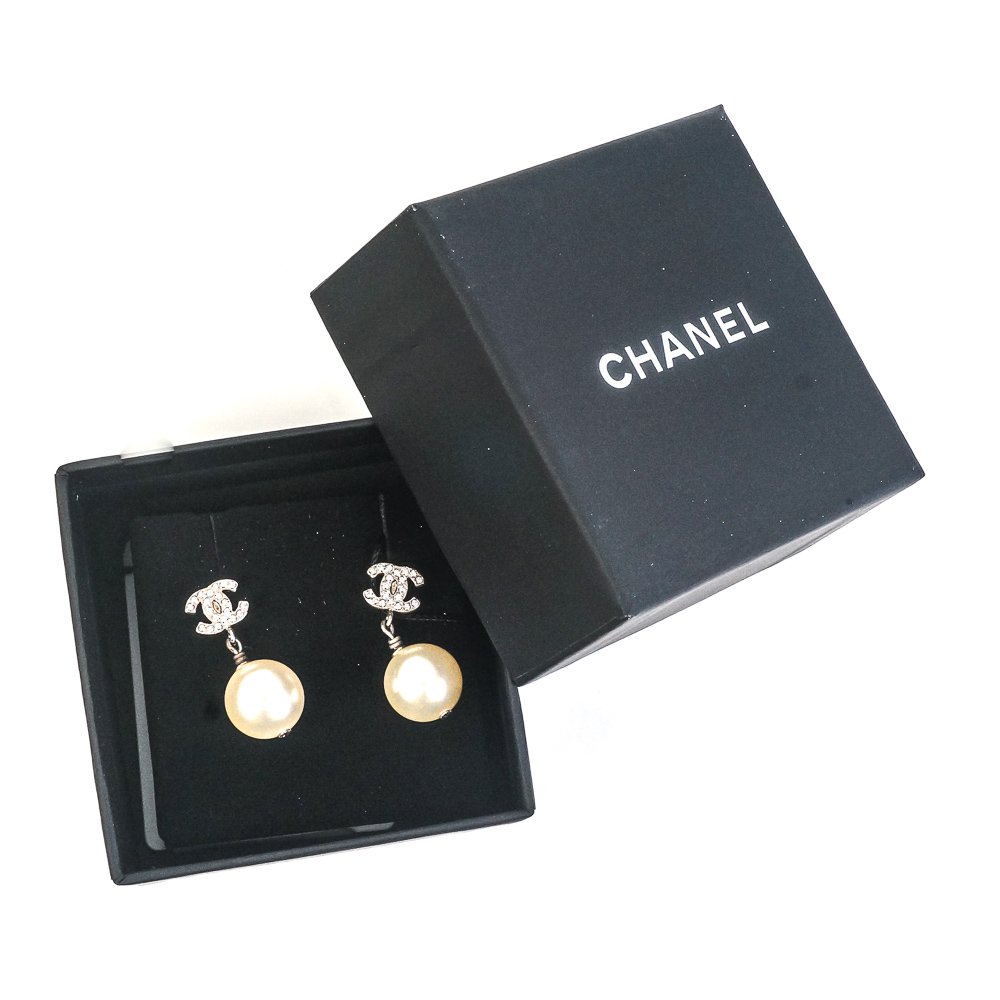 Chanel Faux Pearl Dangle Earrings