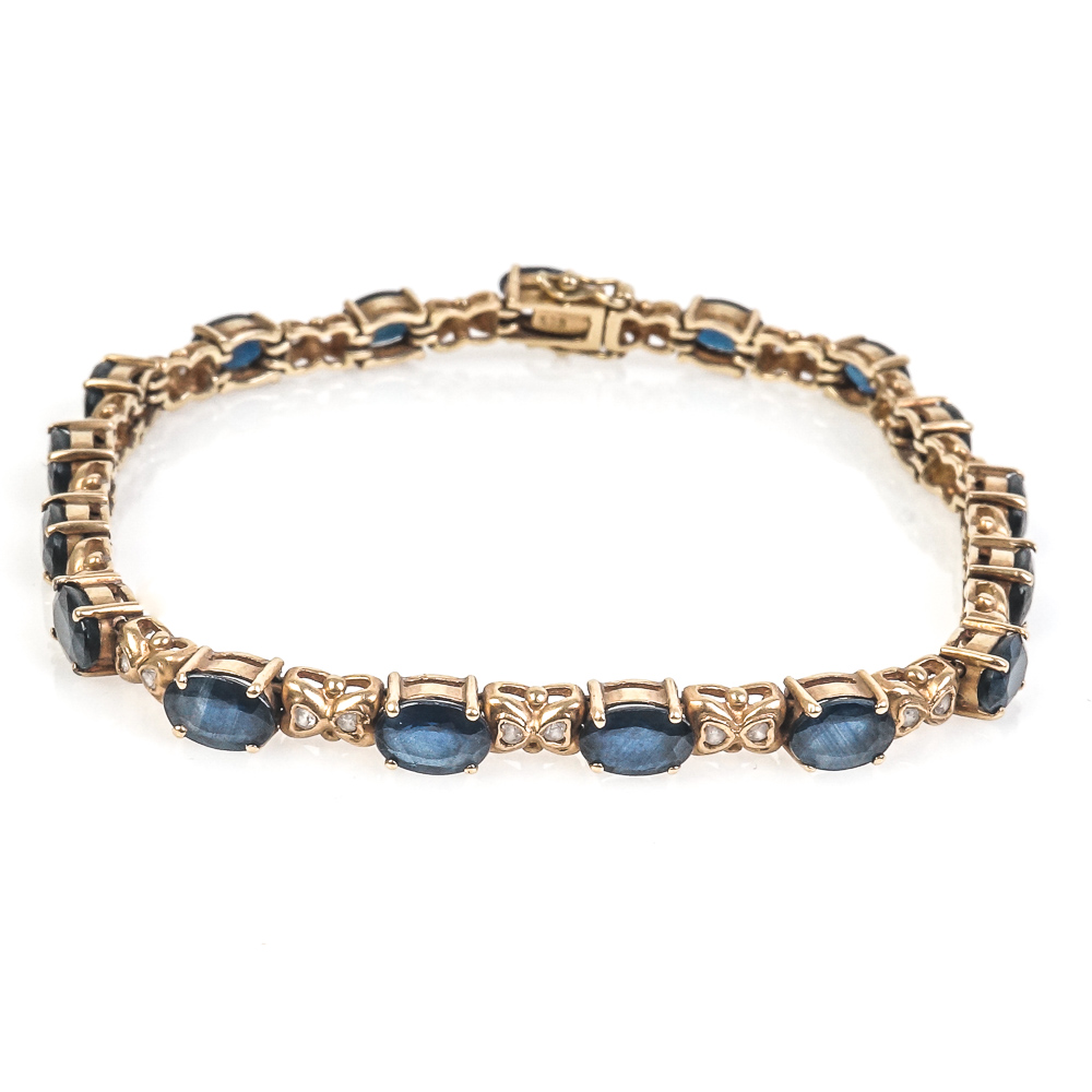 14K Yellow Gold, 8.50 CTW Sapphire, and Diamond Tennis Bracelet