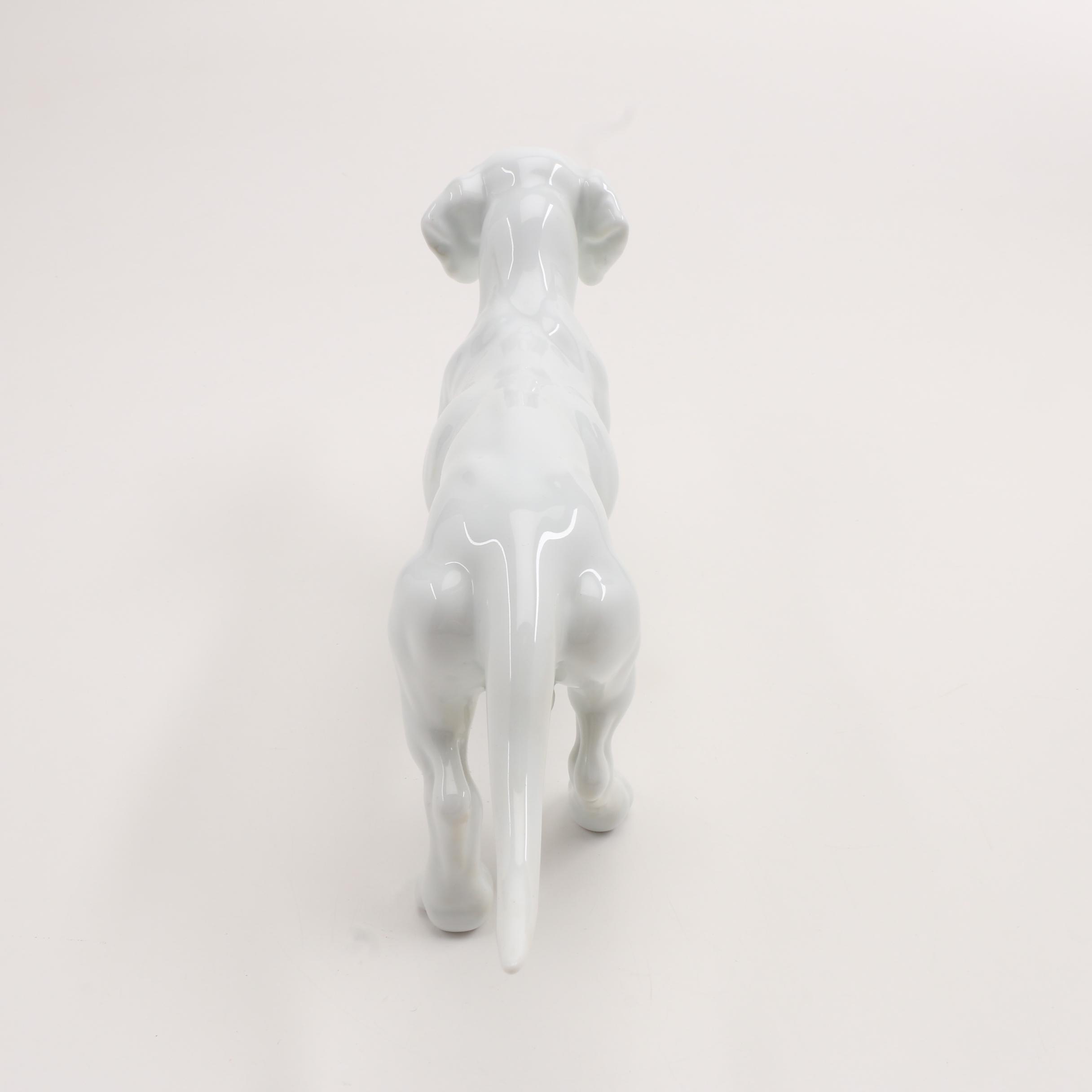 Herend Porcelain Dachshund Figure in Glossy White Glaze
