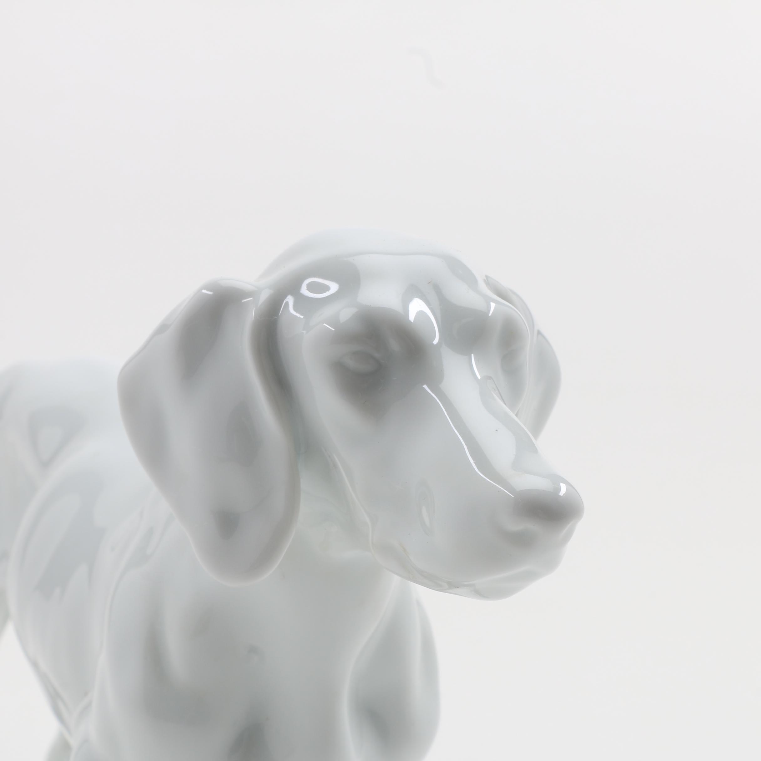 Herend Porcelain Dachshund Figure in Glossy White Glaze