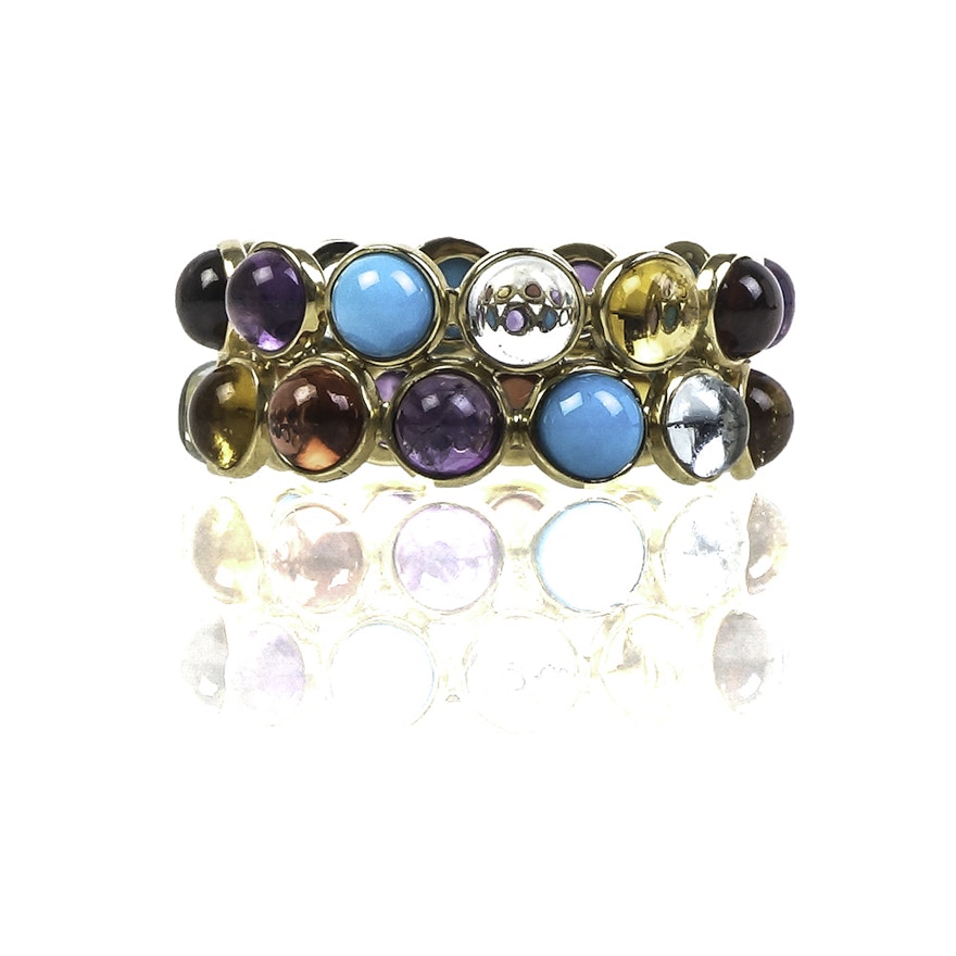 14K Yellow Gold and Double-Row Multi-Stone Band