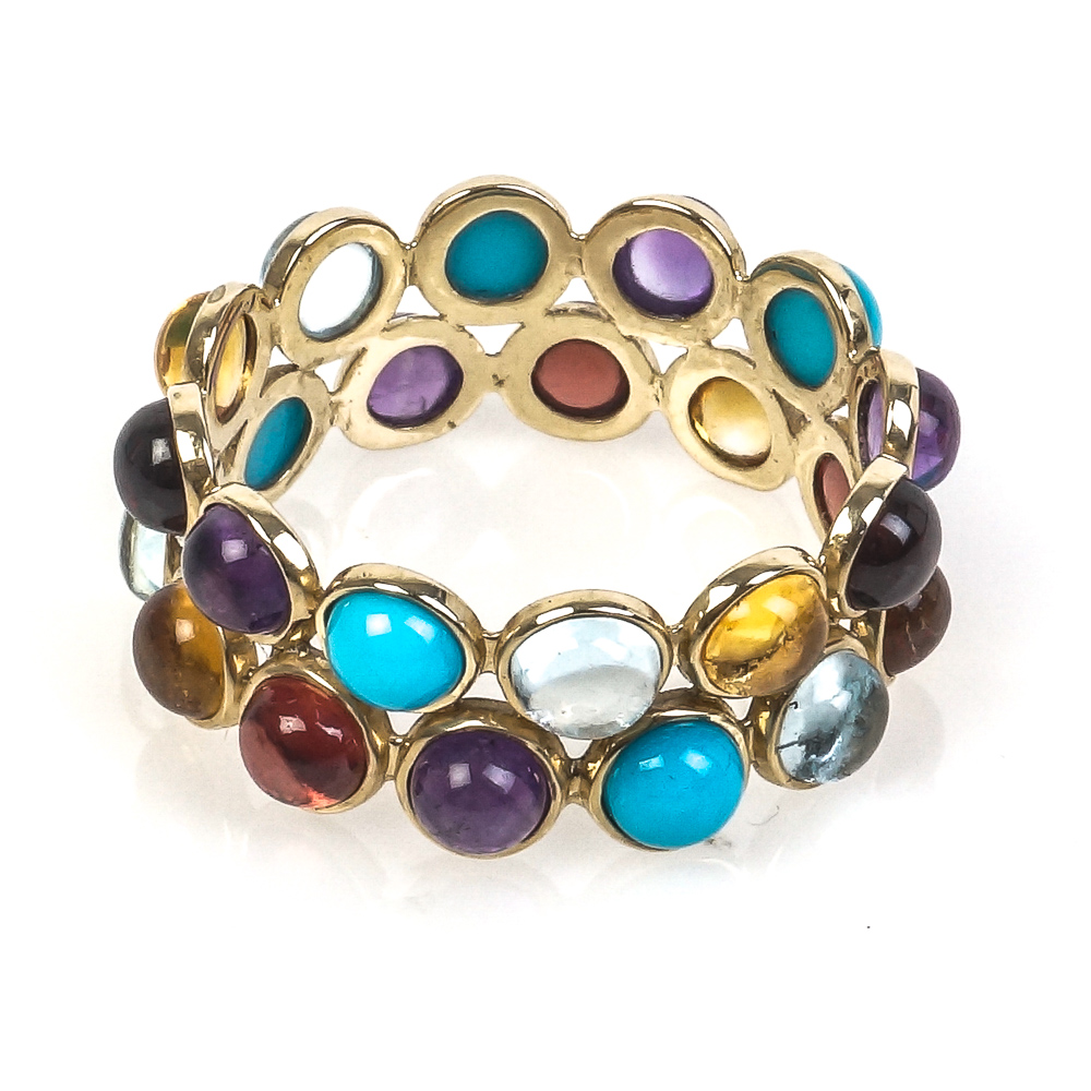 14K Yellow Gold and Double-Row Multi-Stone Band