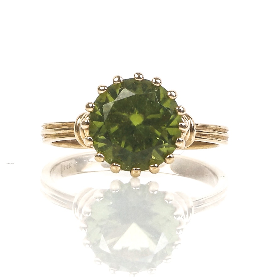 14K Yellow Gold and 2.00 CTS Peridot Solitaire Ring