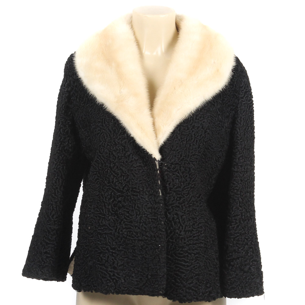 Vintage Juan de Cirota Black Persian Lamb Jacket with Blonde Mink Fur Collar